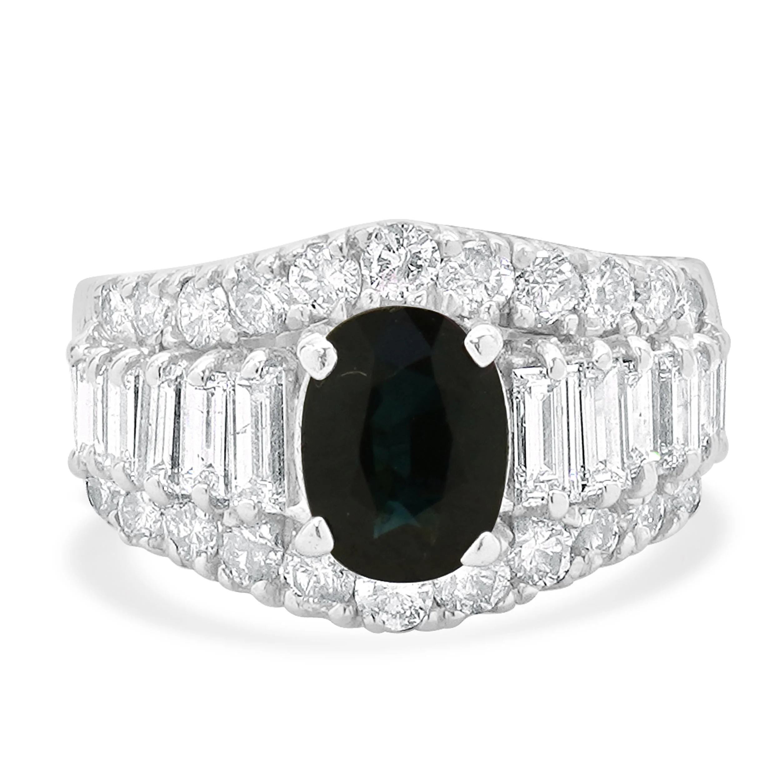 14 Karat White Gold Sapphire and Diamond Cocktail Ring