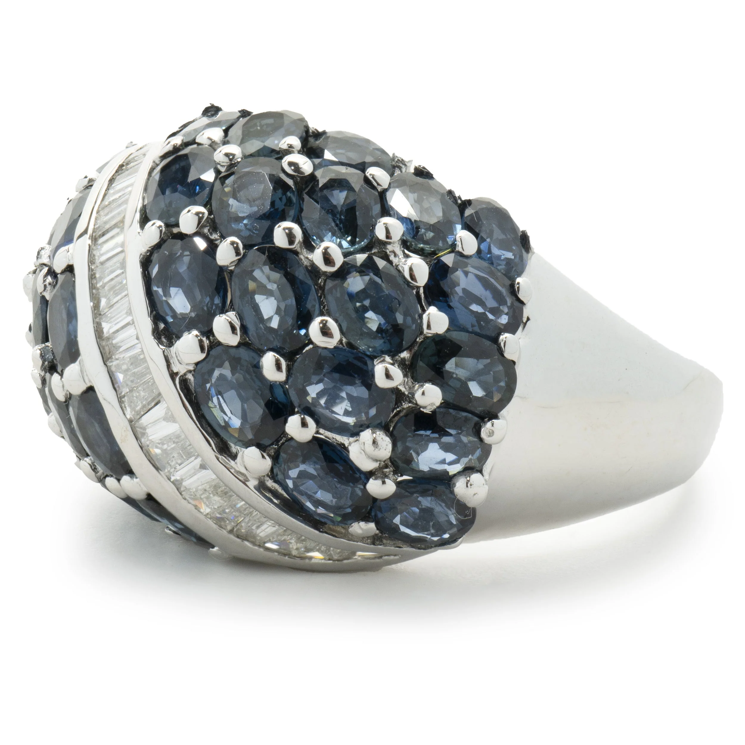 14 Karat White Gold Sapphire and Diamond Dome Ring - Image 2