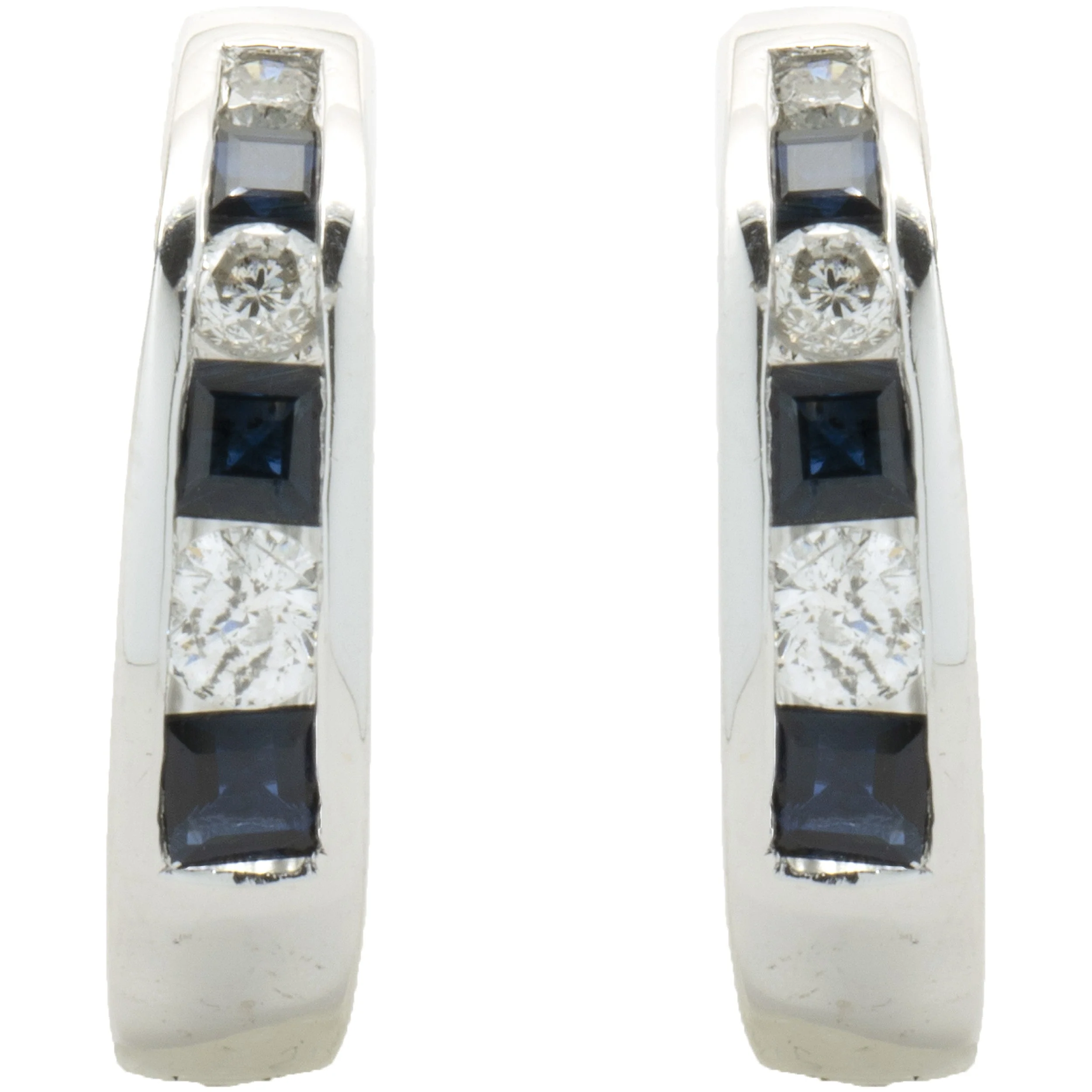 14 Karat White Gold Sapphire and Diamond Huggie Hoop Earrings