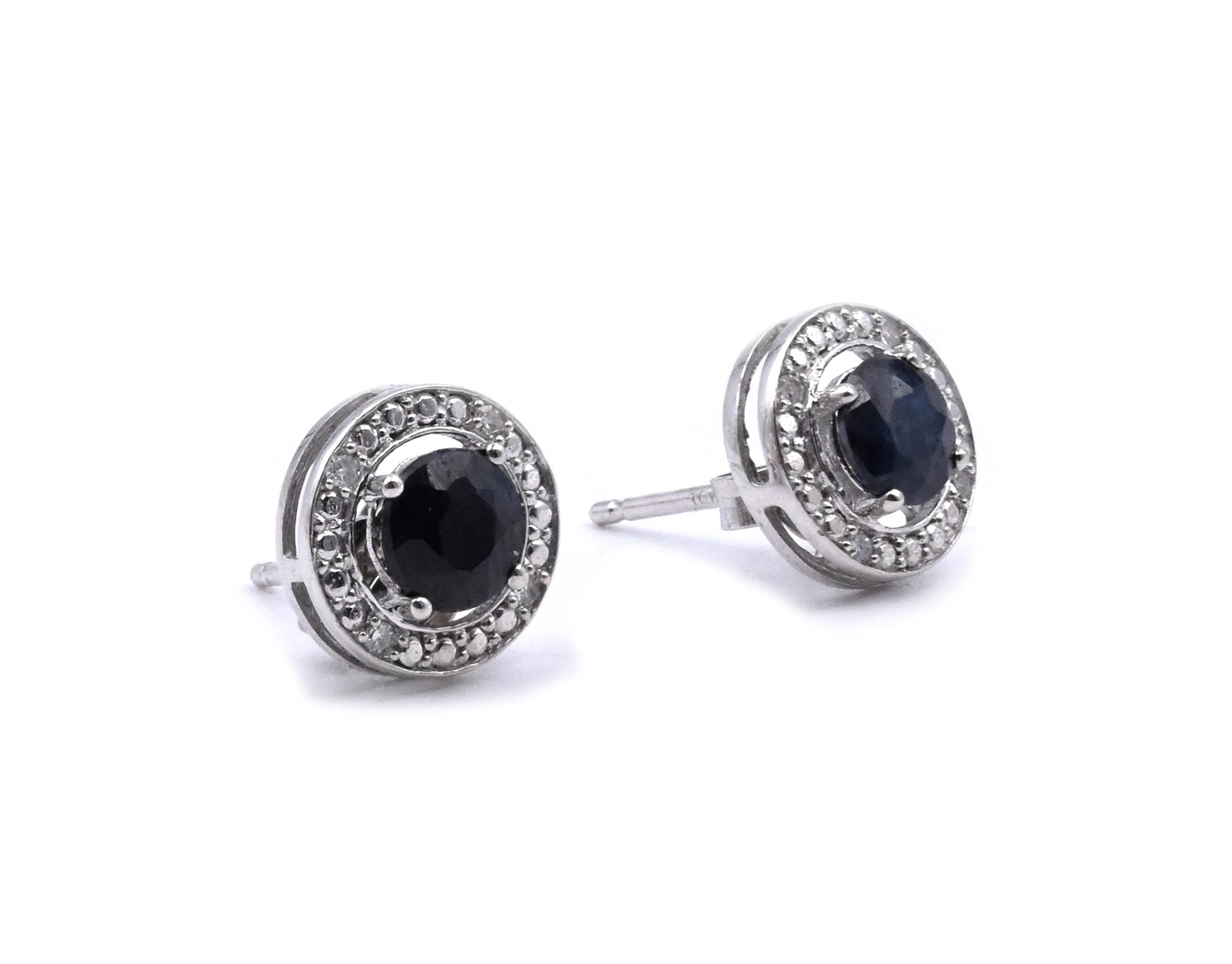 14 Karat White Gold Sapphire and Diamond Stud Earrings - Image 2