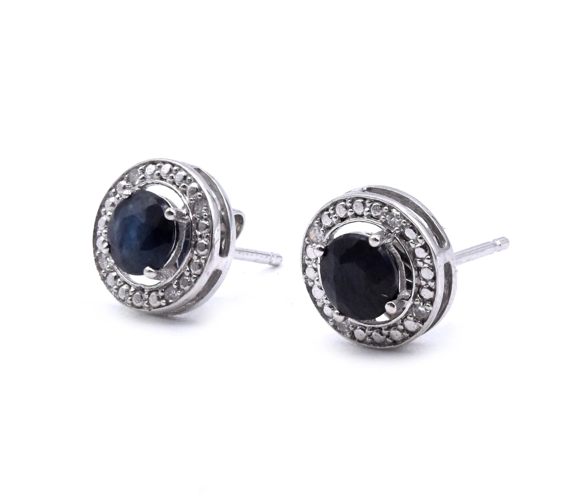 14 Karat White Gold Sapphire and Diamond Stud Earrings - Image 3