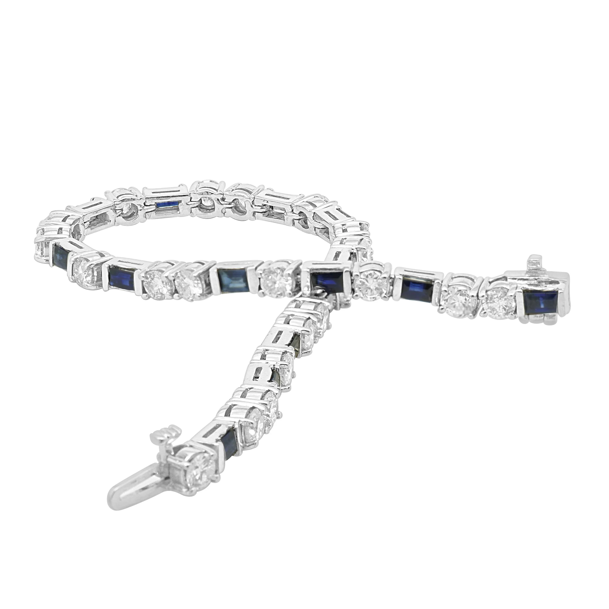 14 Karat White Gold Sapphire & Diamond Tennis Bracelet - Image 4