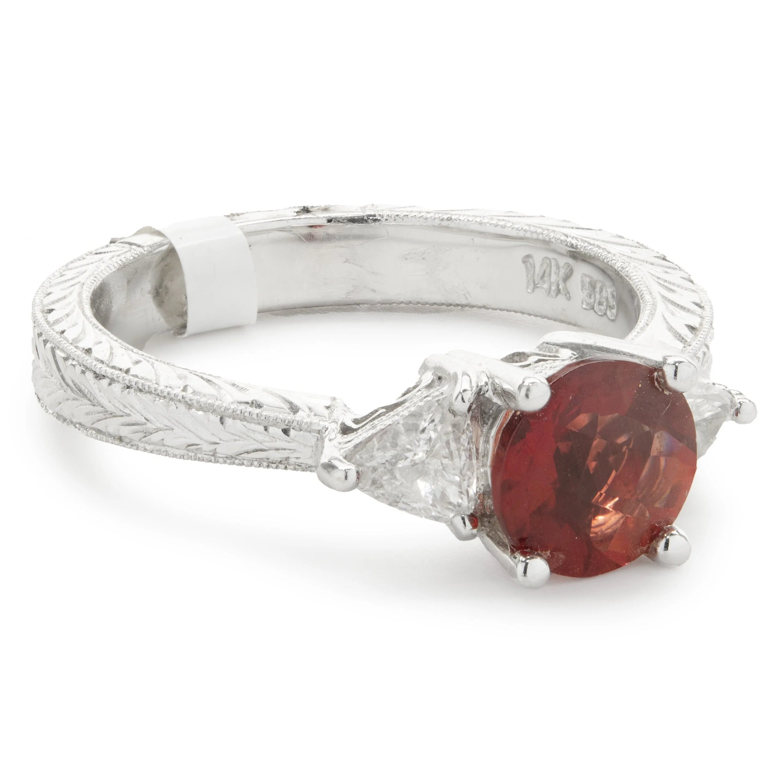 14 Karat White Gold Sunstone and Diamond Ring - Image 2