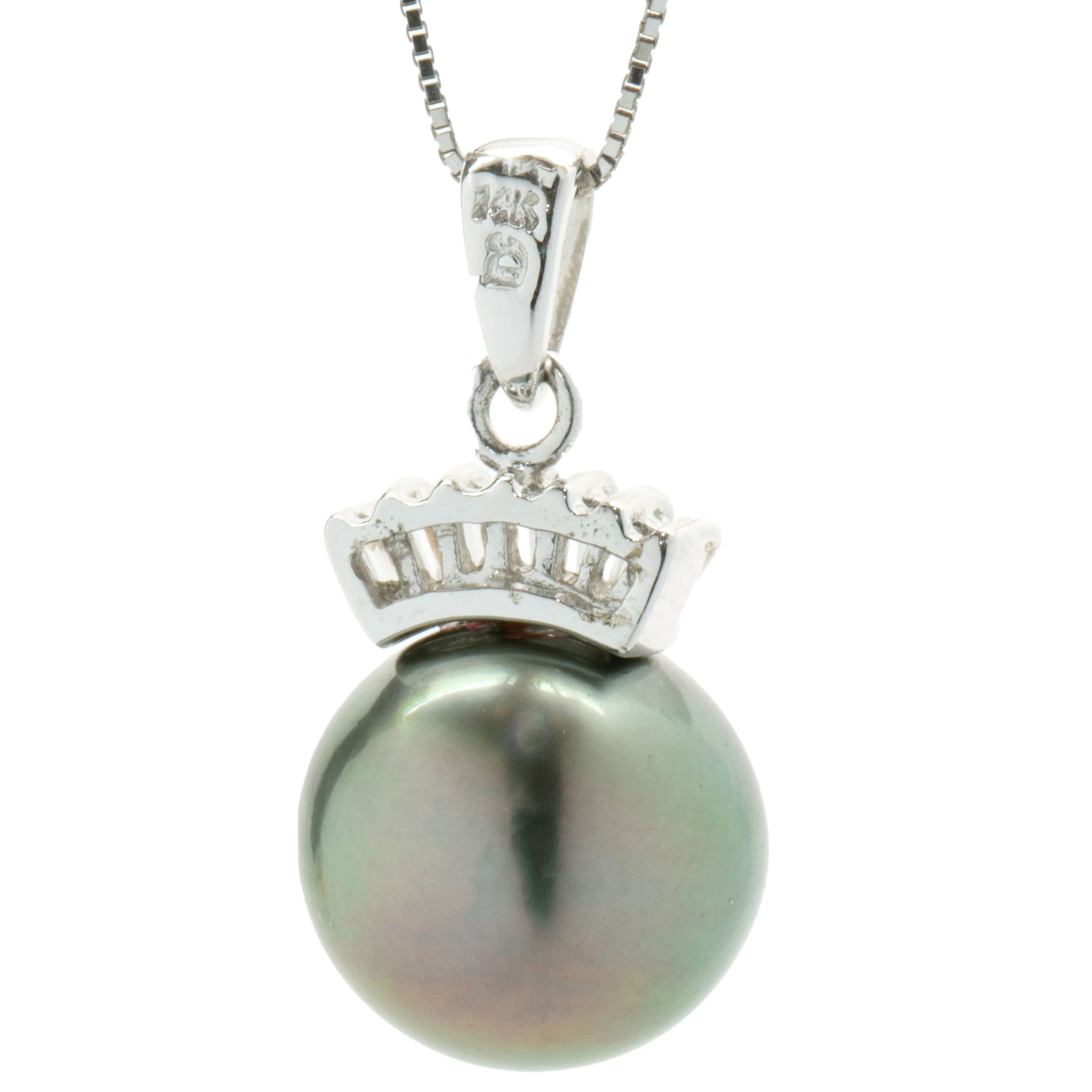 14 Karat White Gold Tahitian Pearl and Diamond Crown Necklace - Image 4