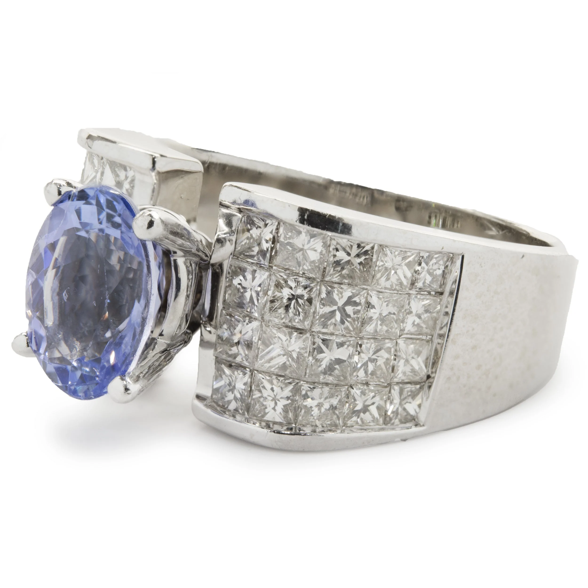 14 Karat White Gold Tanzanite and Invisible Set Diamond Ring - Image 3