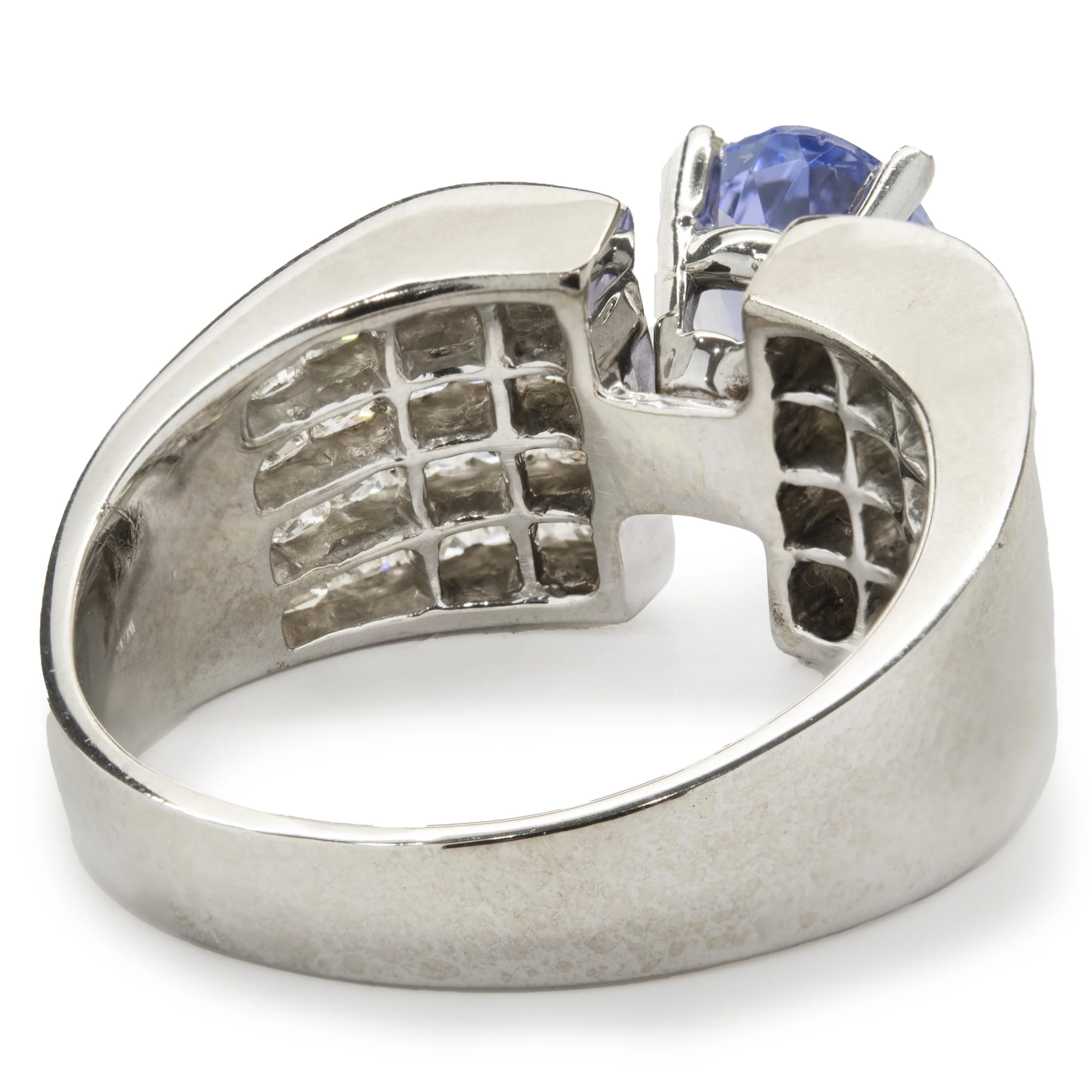 14 Karat White Gold Tanzanite and Invisible Set Diamond Ring - Image 4