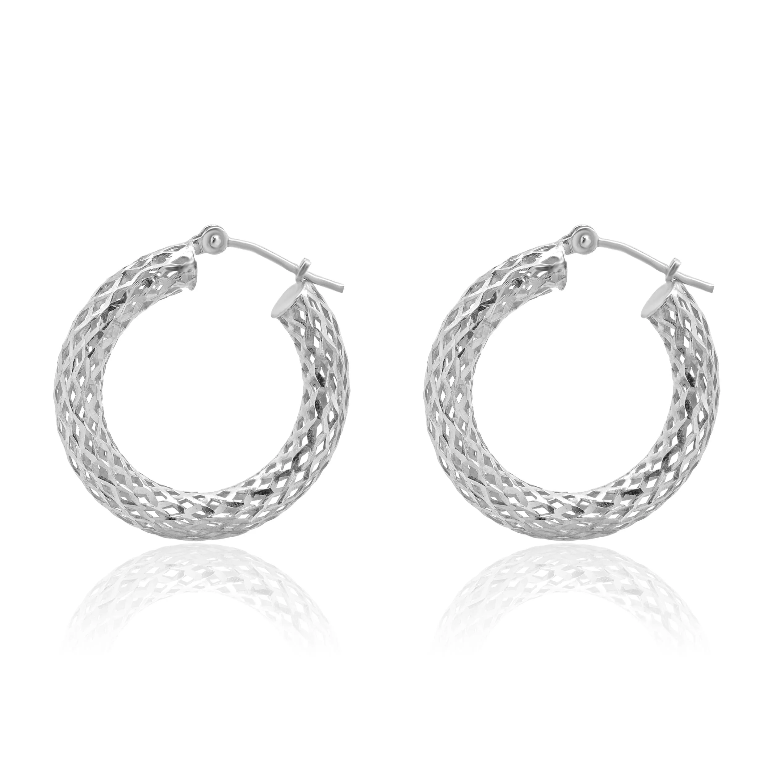 14 Karat White Gold Textured 23.5MM Hoop Earrings - Image 2
