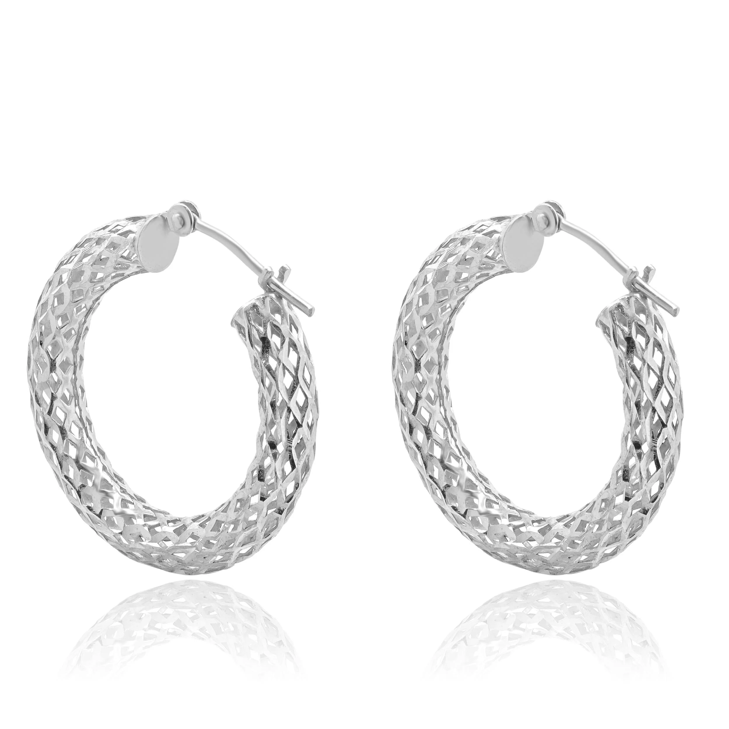 14 Karat White Gold Textured 23.5MM Hoop Earrings - Image 3