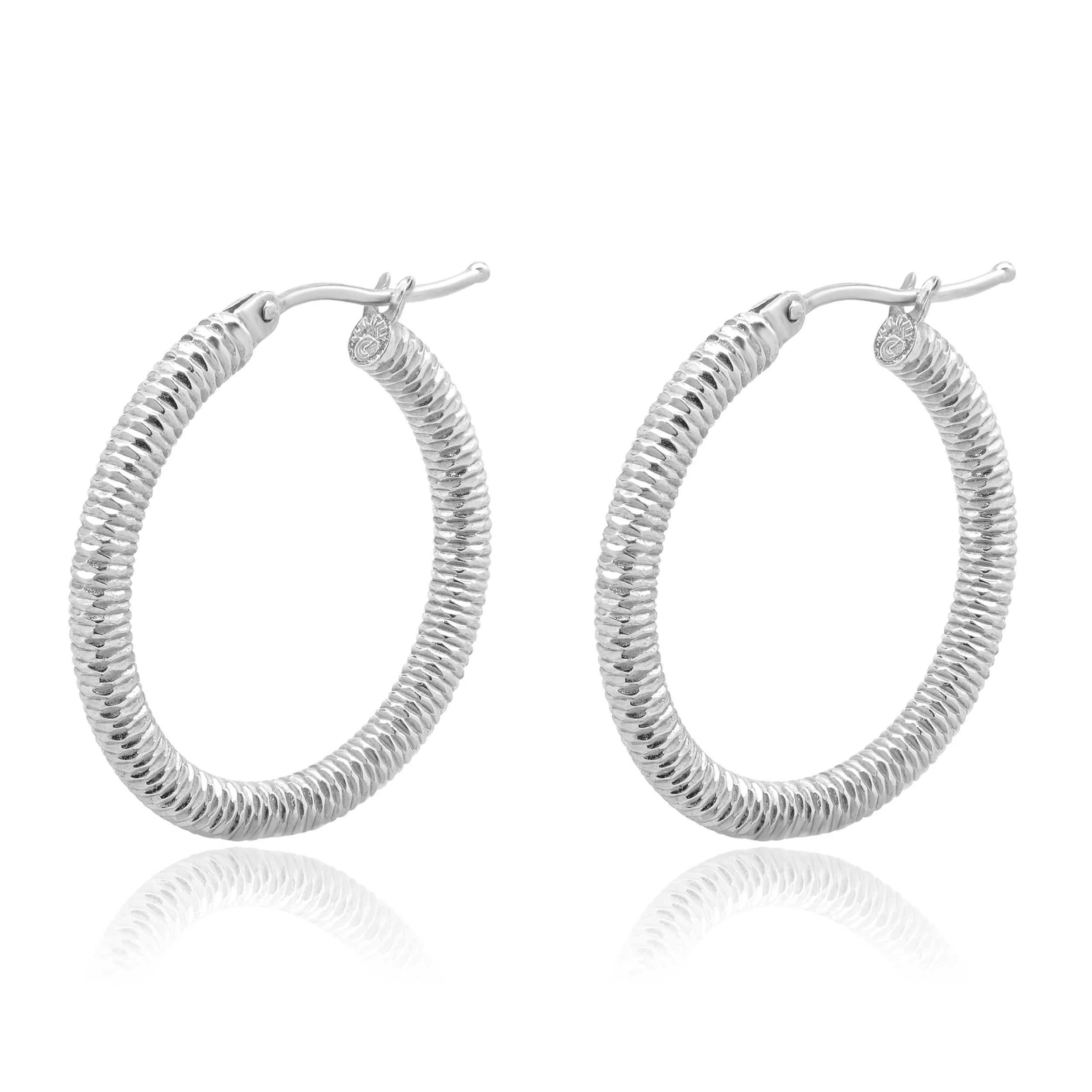 14 Karat White Gold Textured 25MM Hoop Earrings - Image 2