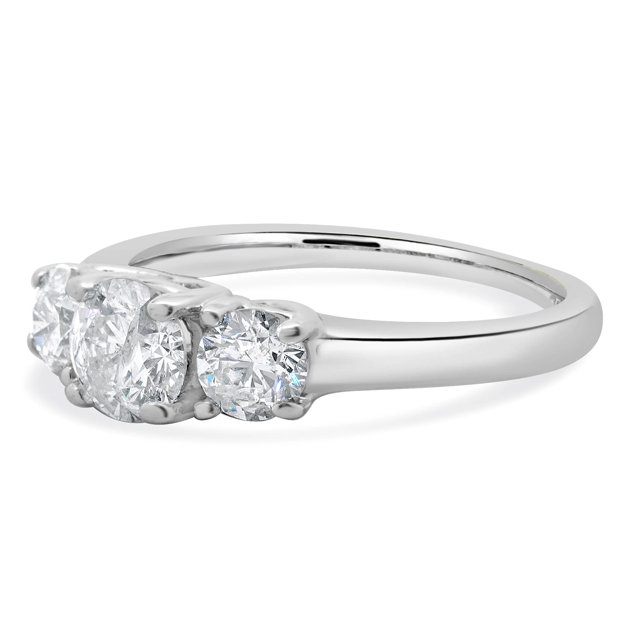 14 Karat White Gold Three Diamond Round Brilliant Cut Engagement Ring - Image 2