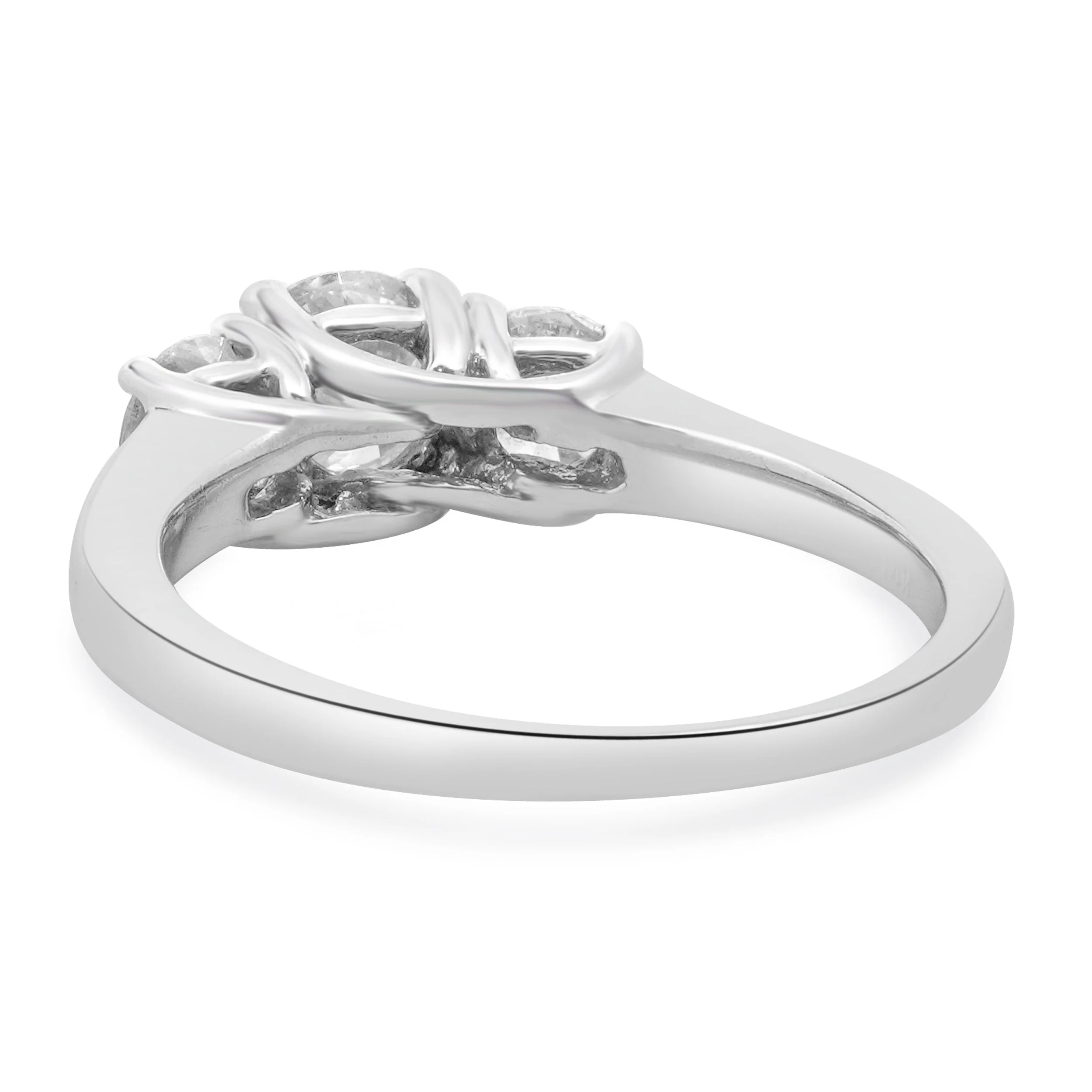 14 Karat White Gold Three Diamond Round Brilliant Cut Engagement Ring - Image 3