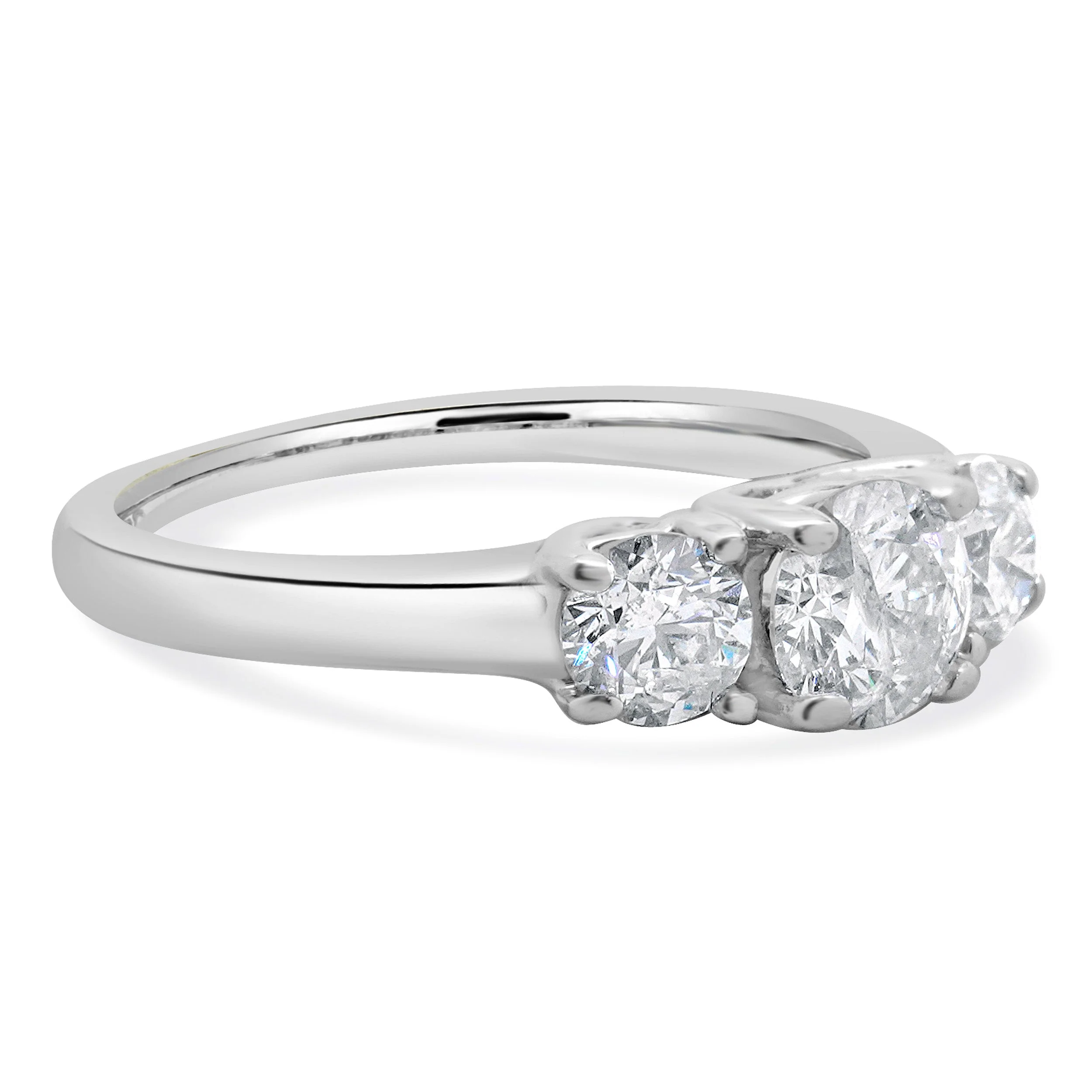 14 Karat White Gold Three Diamond Round Brilliant Cut Engagement Ring - Image 4