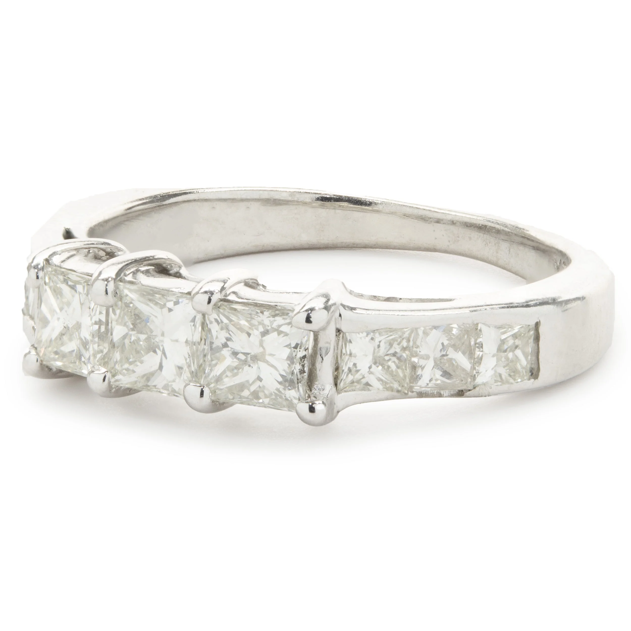 14 Karat White Gold Three Princess Cut Diamond Ring - Image 2