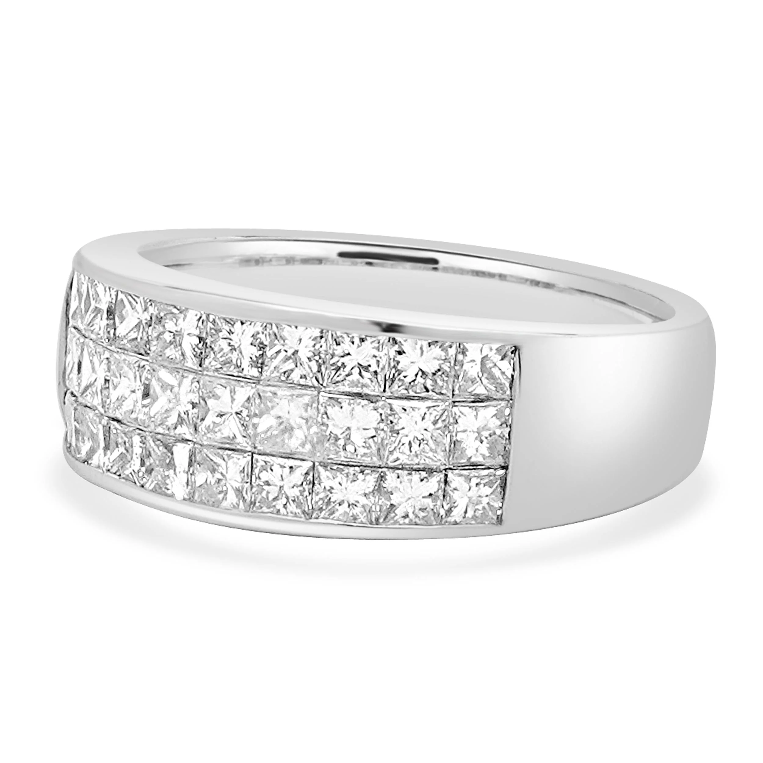 14 Karat White Gold Three Row Invisible Set Diamond Ring - Image 2