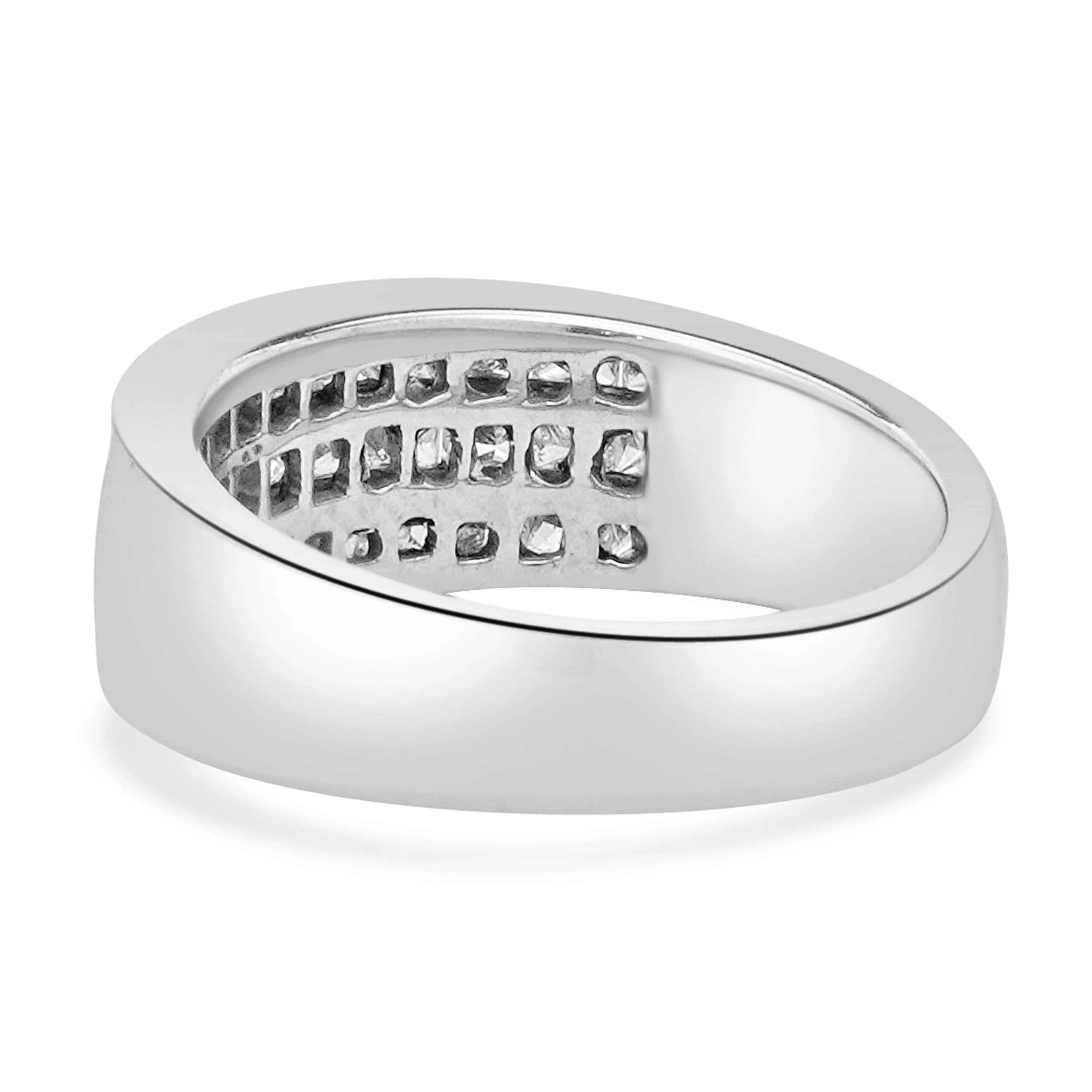 14 Karat White Gold Three Row Invisible Set Diamond Ring - Image 4