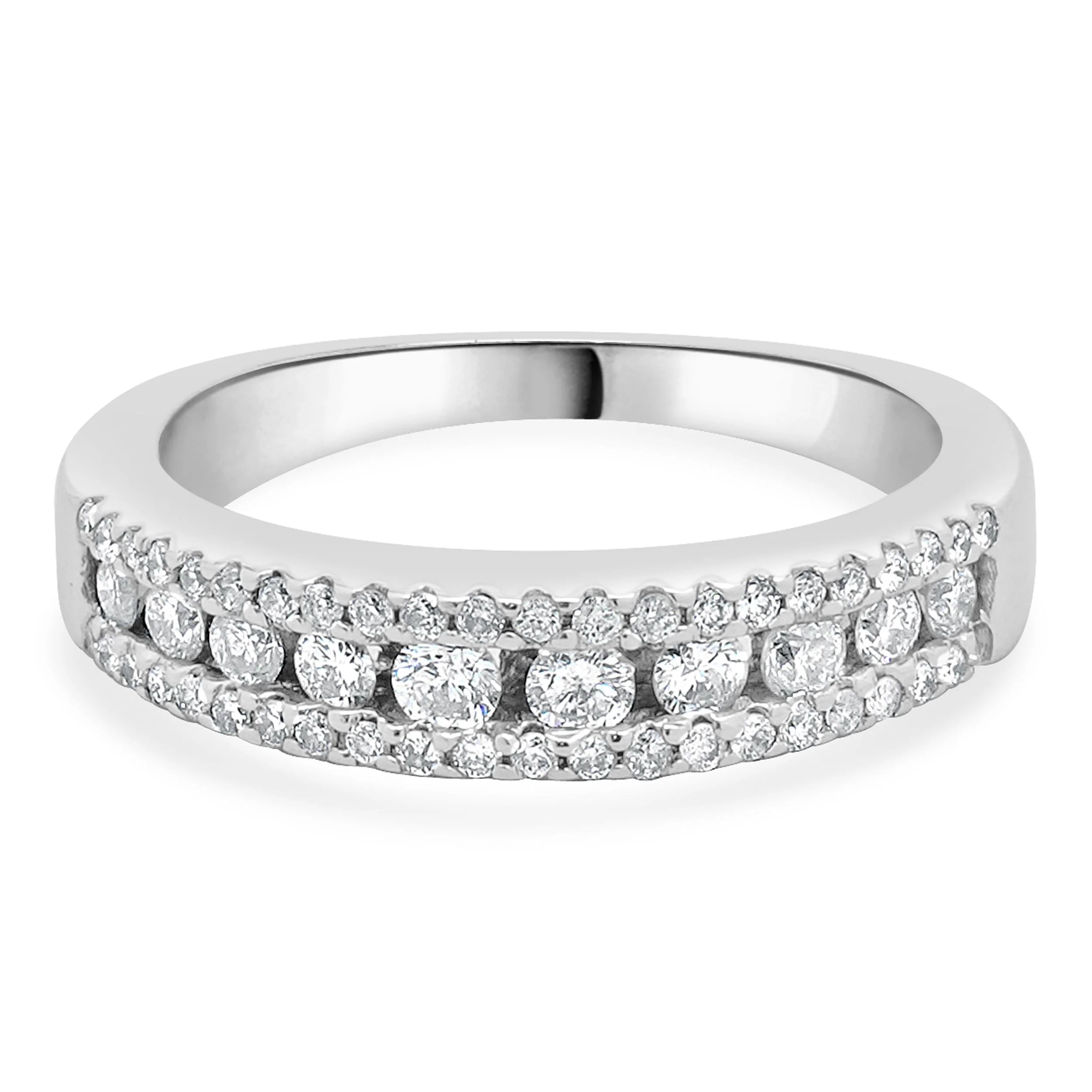 14 Karat White Gold Three Row Round Brilliant Cut Diamond Band