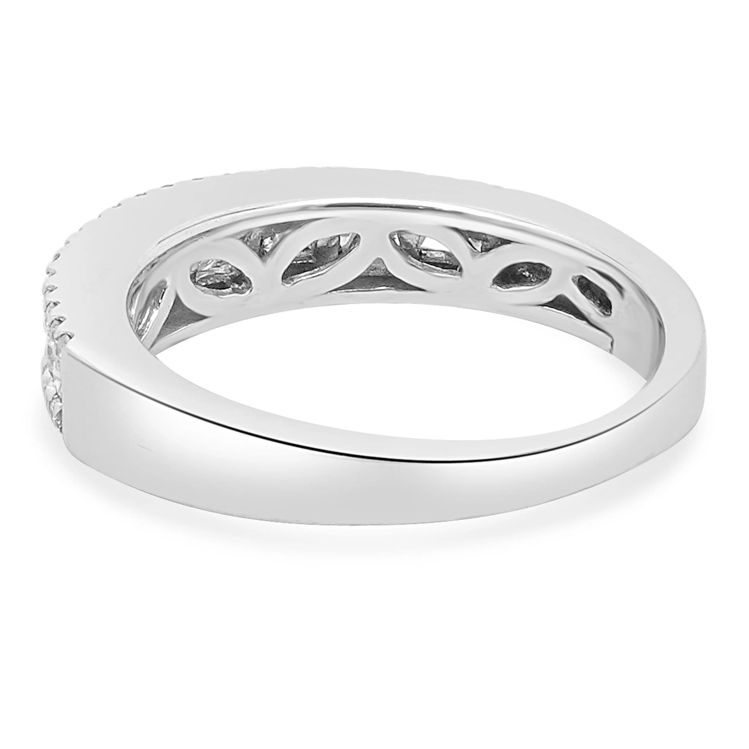 14 Karat White Gold Three Row Round Brilliant Cut Diamond Band - Image 4