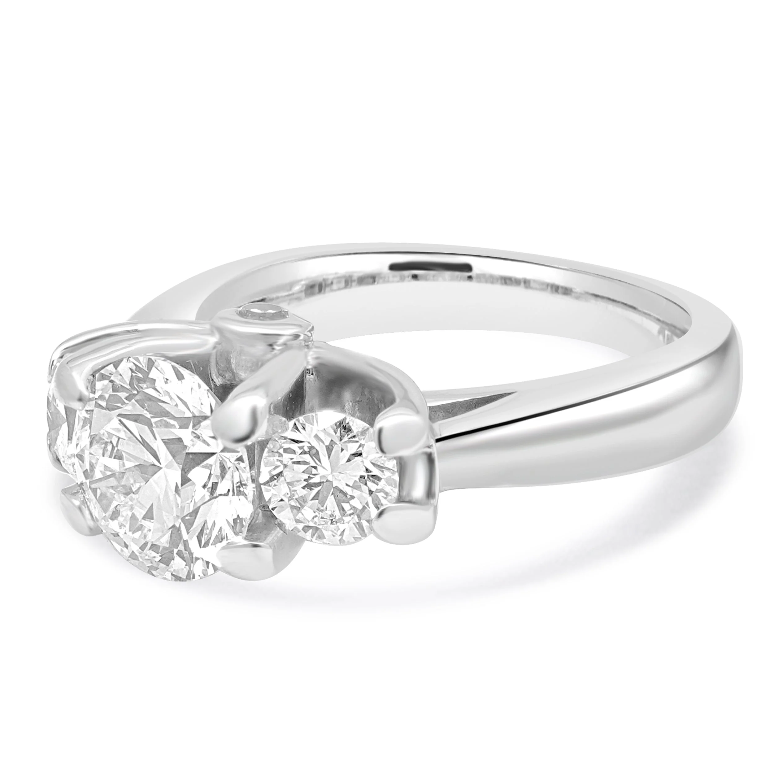 14 Karat White Gold Three Stone Diamond Ring w/ 2 Round Diamond Accents - Image 2
