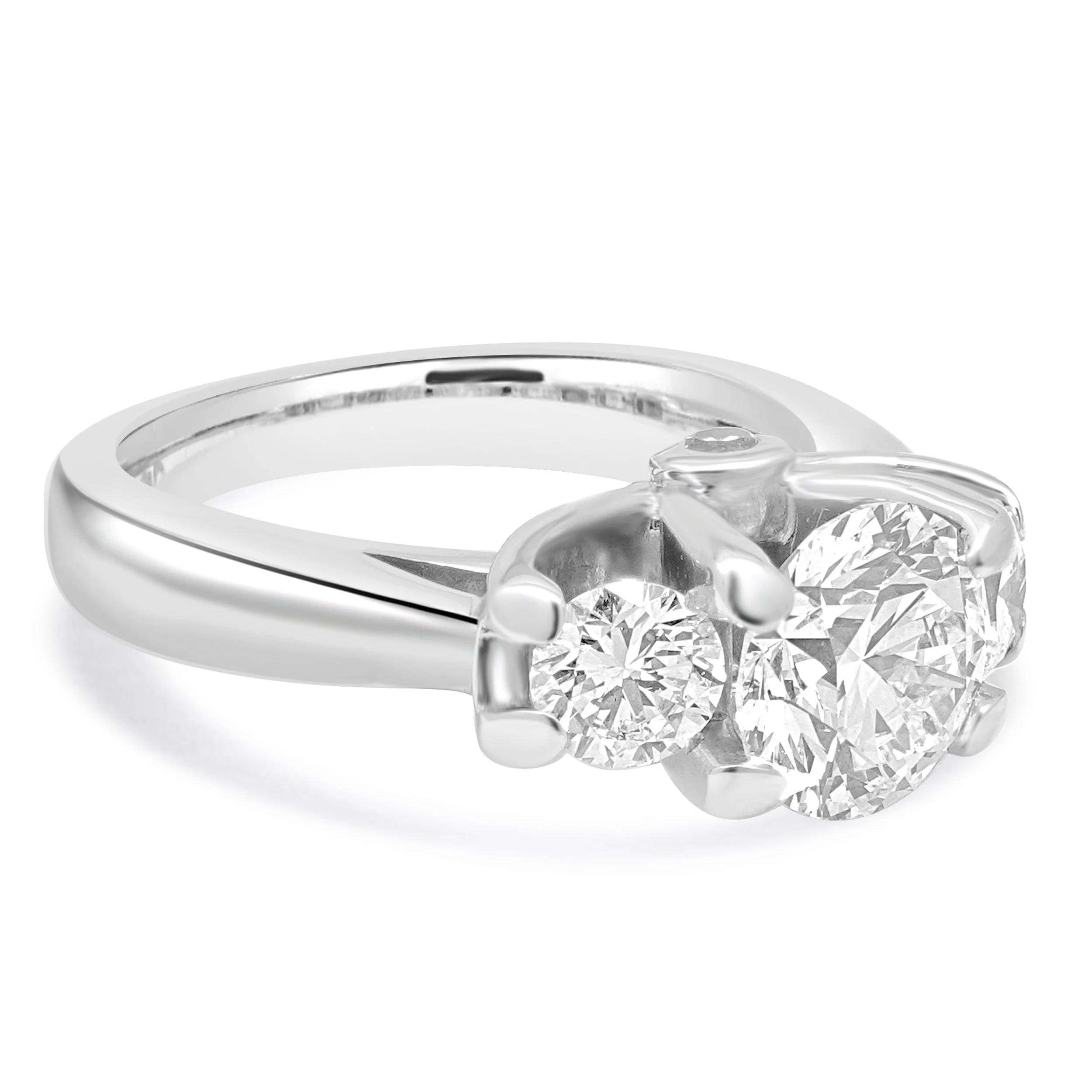 14 Karat White Gold Three Stone Diamond Ring w/ 2 Round Diamond Accents - Image 4