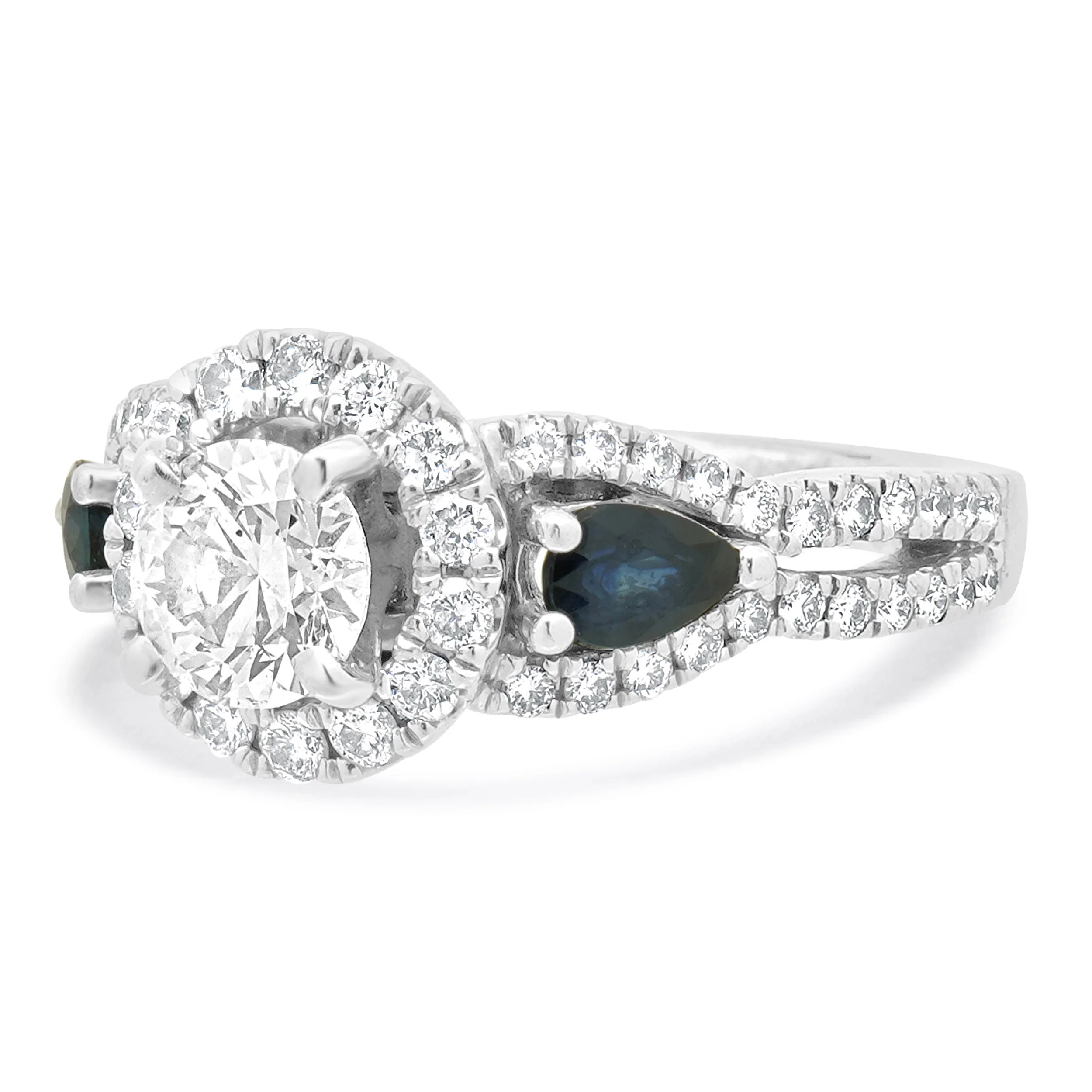 14 Karat White Gold Vera Wang Diamond Halo Engagement Ring with Sapphires - Image 2
