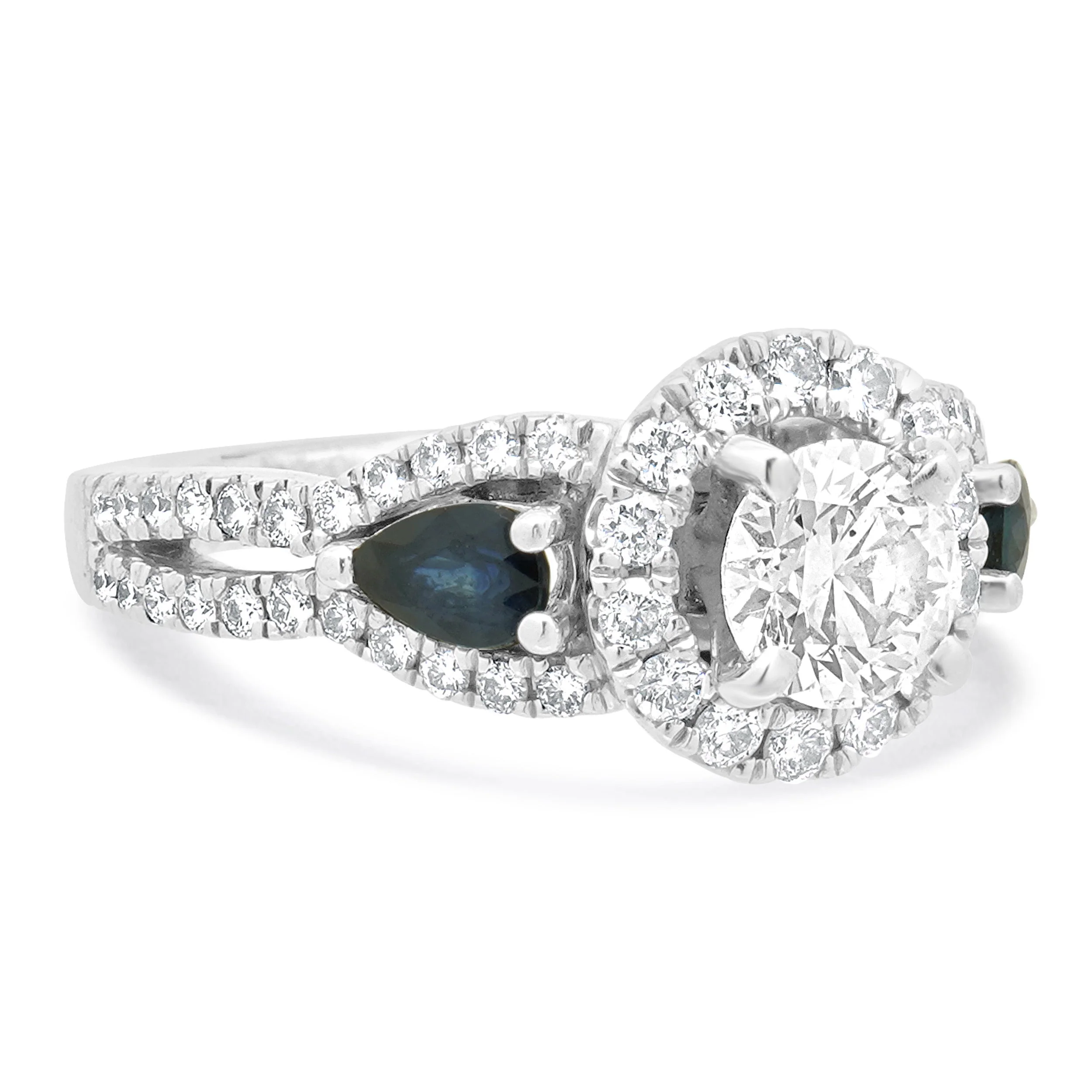 14 Karat White Gold Vera Wang Diamond Halo Engagement Ring with Sapphires - Image 4