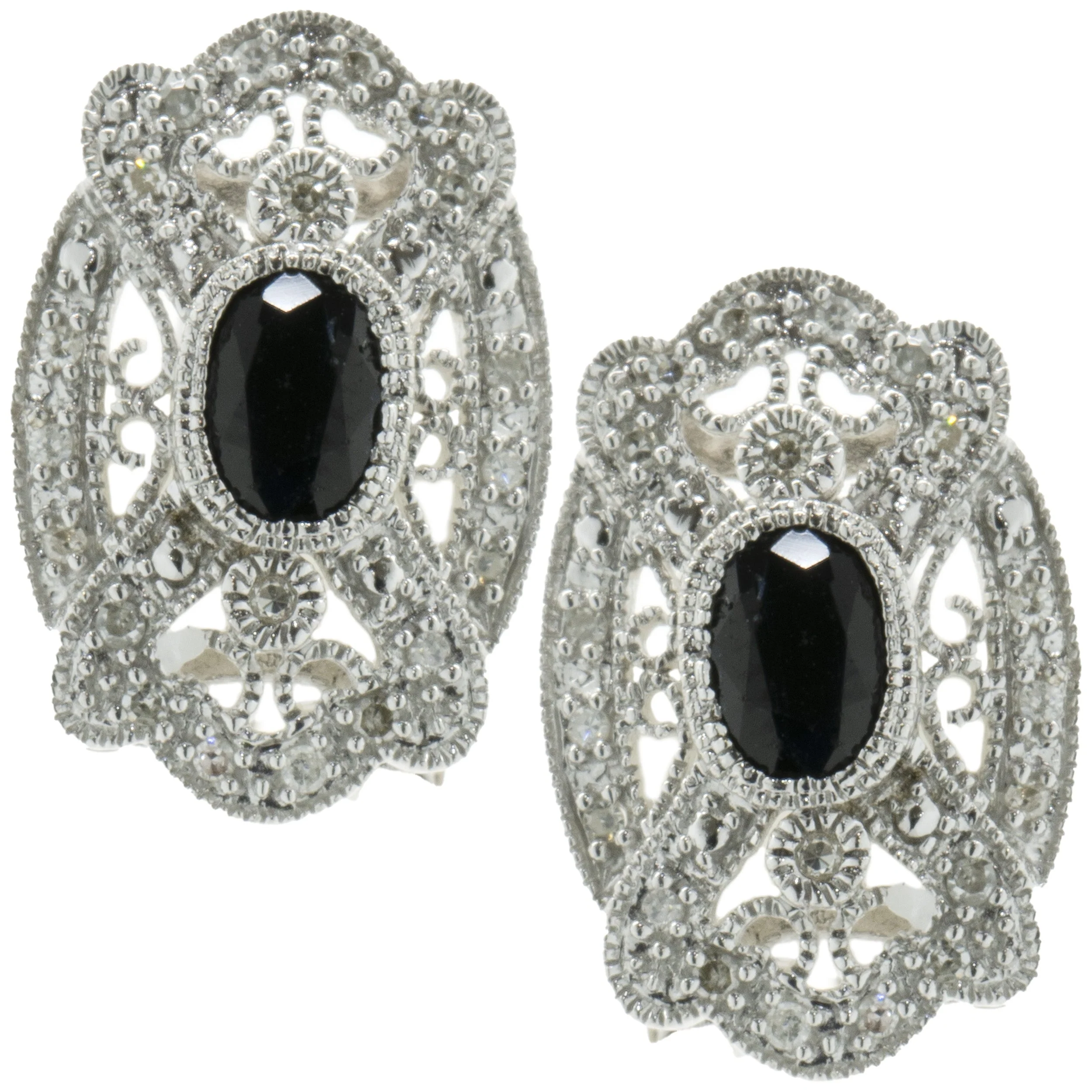 14 Karat White Gold Vintage Art Deco Diamond and Sapphire Earrings