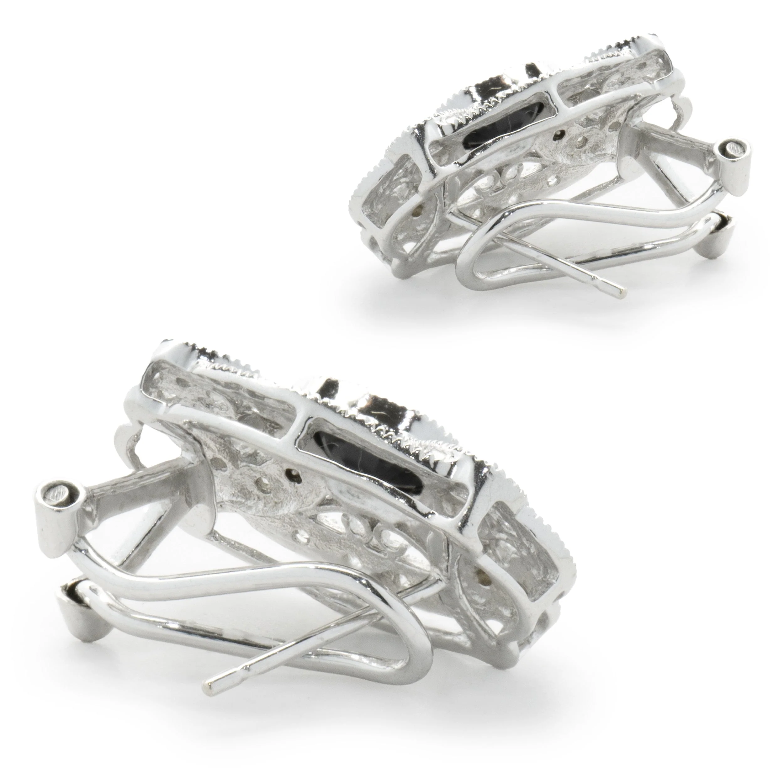 14 Karat White Gold Vintage Art Deco Diamond and Sapphire Earrings - Image 3