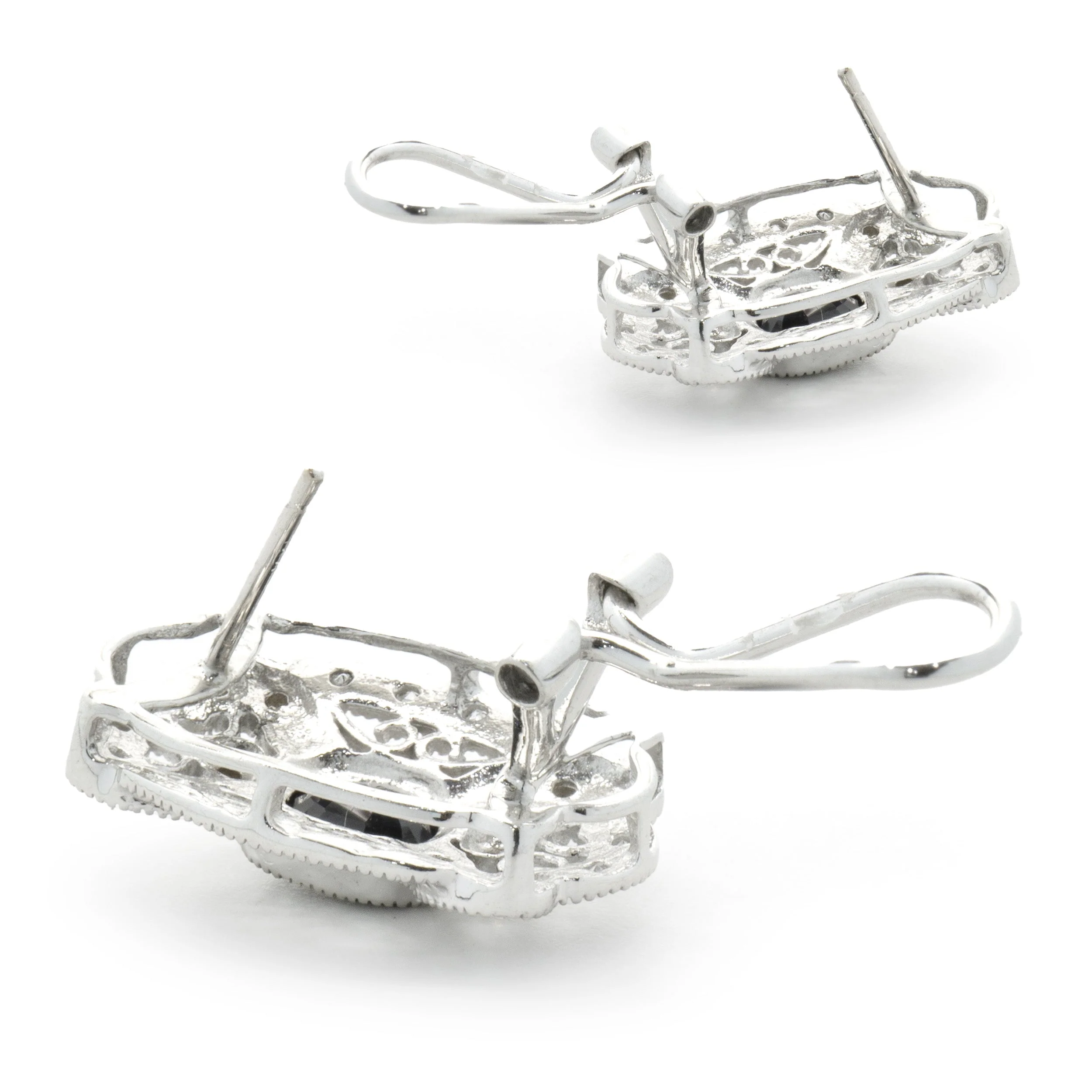 14 Karat White Gold Vintage Art Deco Diamond and Sapphire Earrings - Image 4