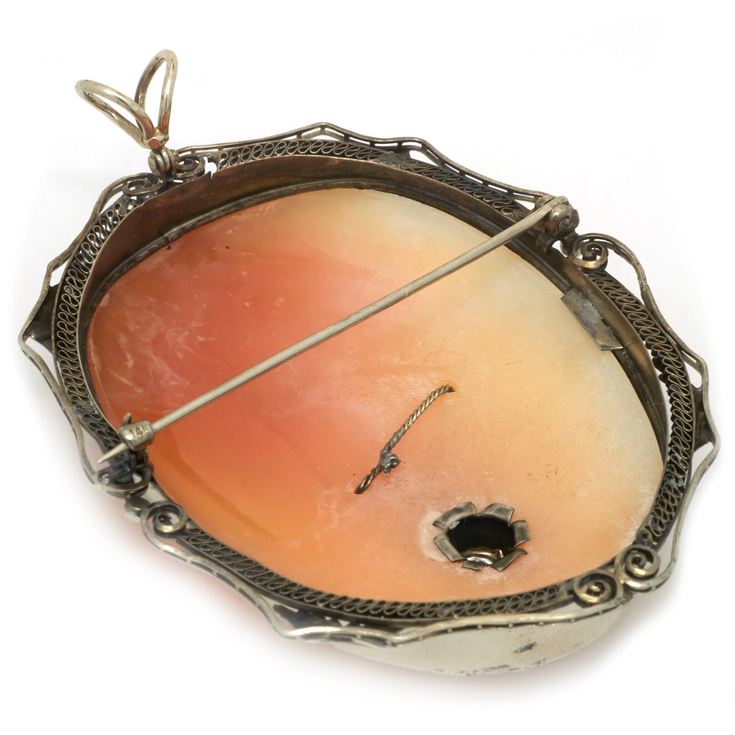 14 Karat White Gold Vintage CZ Cameo Pin /  Pendant - Image 2