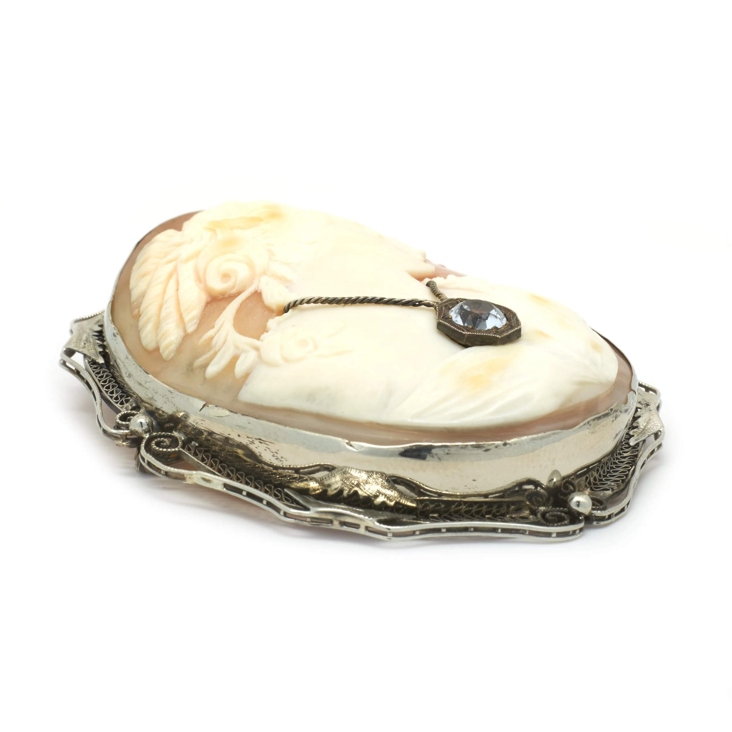 14 Karat White Gold Vintage CZ Cameo Pin /  Pendant - Image 3