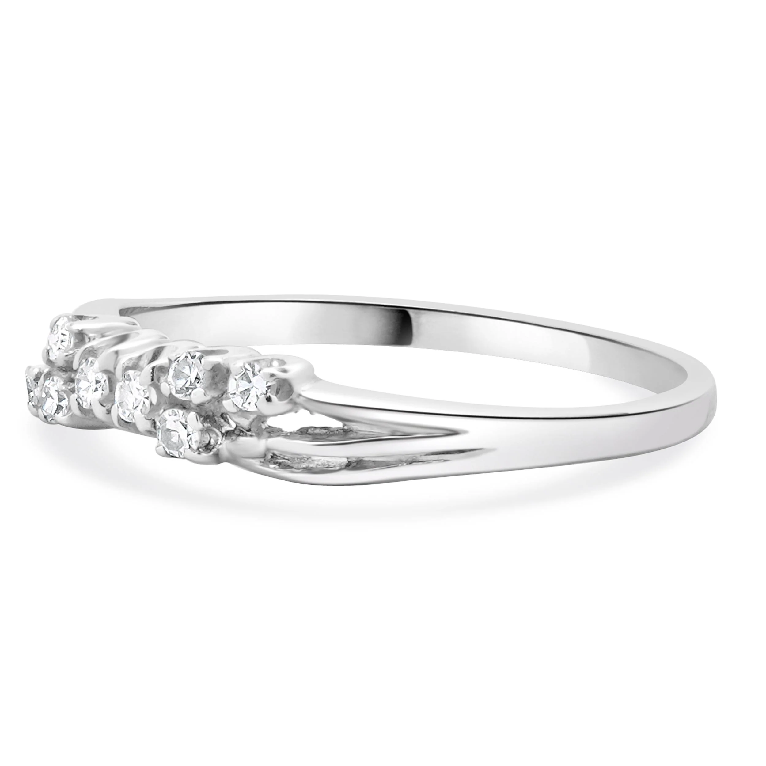 14 Karat White Gold Vintage Diamond Bypass Band - Image 2
