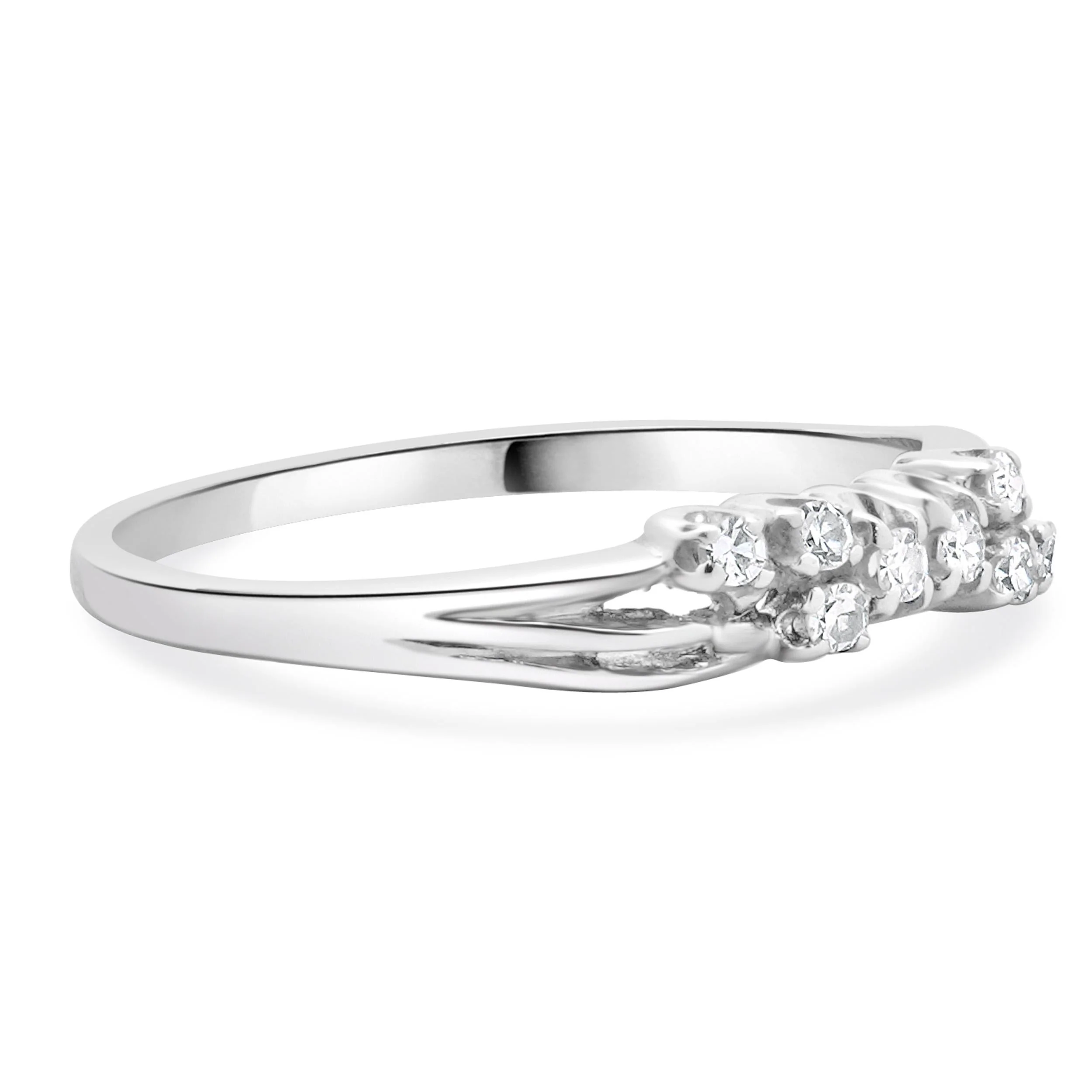 14 Karat White Gold Vintage Diamond Bypass Band - Image 4