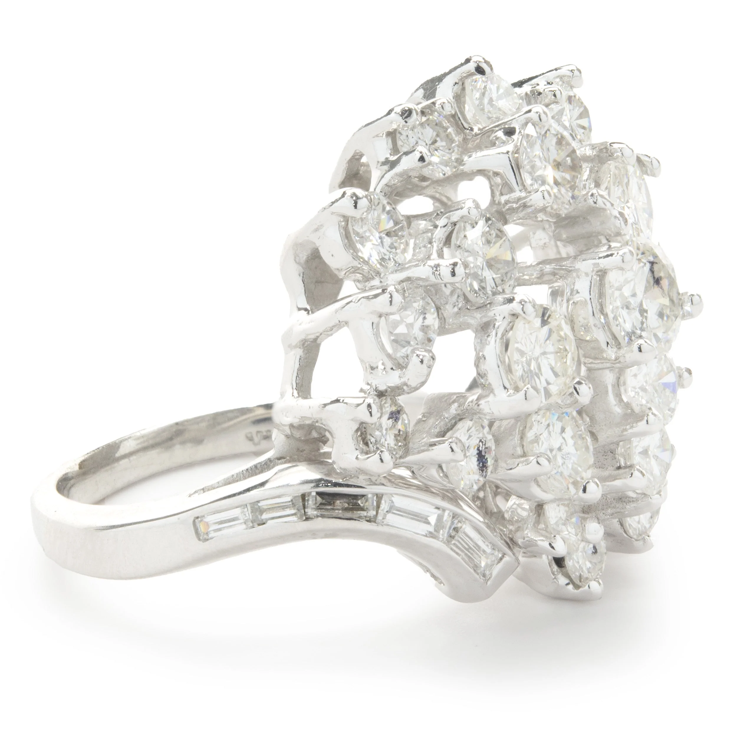 14 Karat White Gold Vintage Diamond Cocktail Ring - Image 2