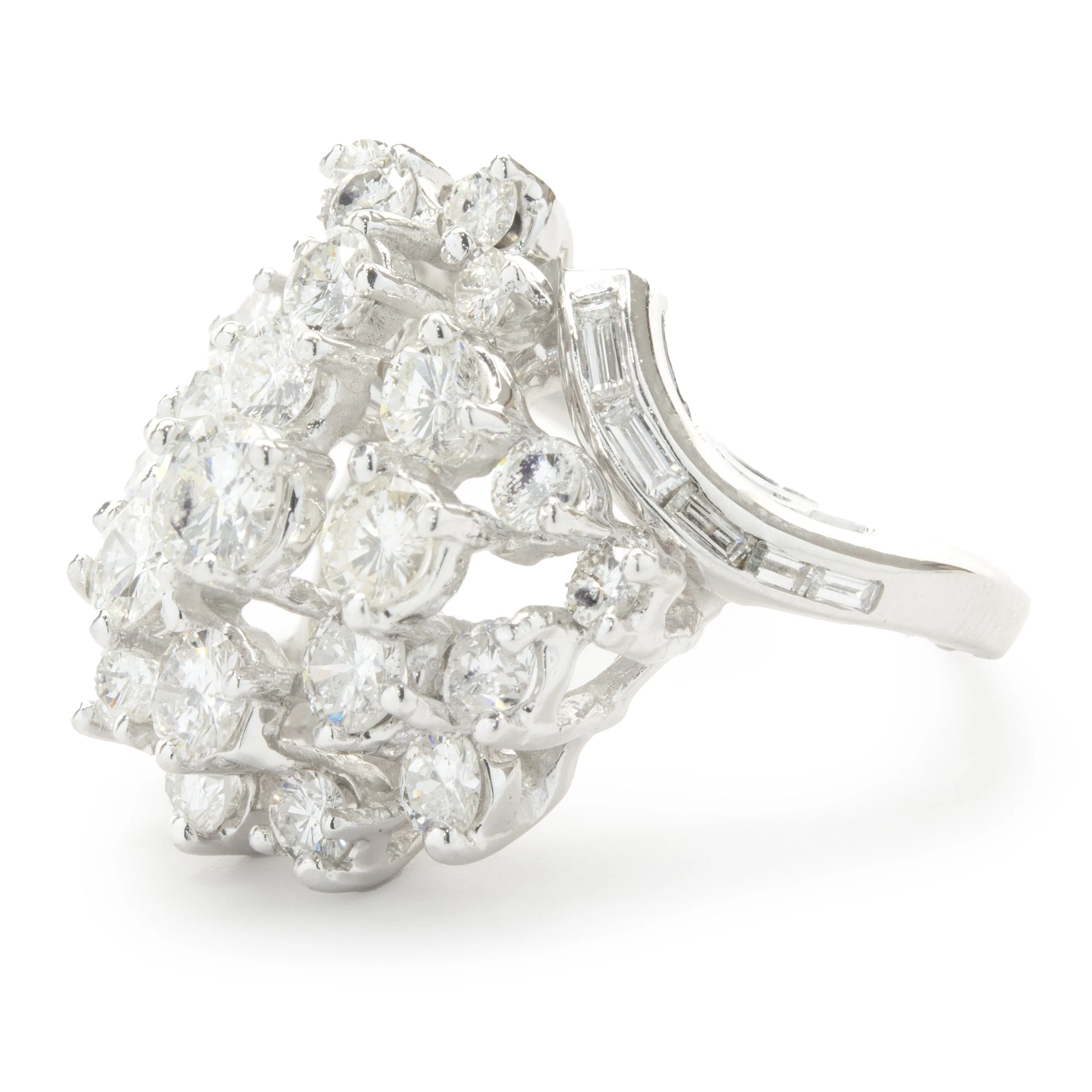 14 Karat White Gold Vintage Diamond Cocktail Ring - Image 3