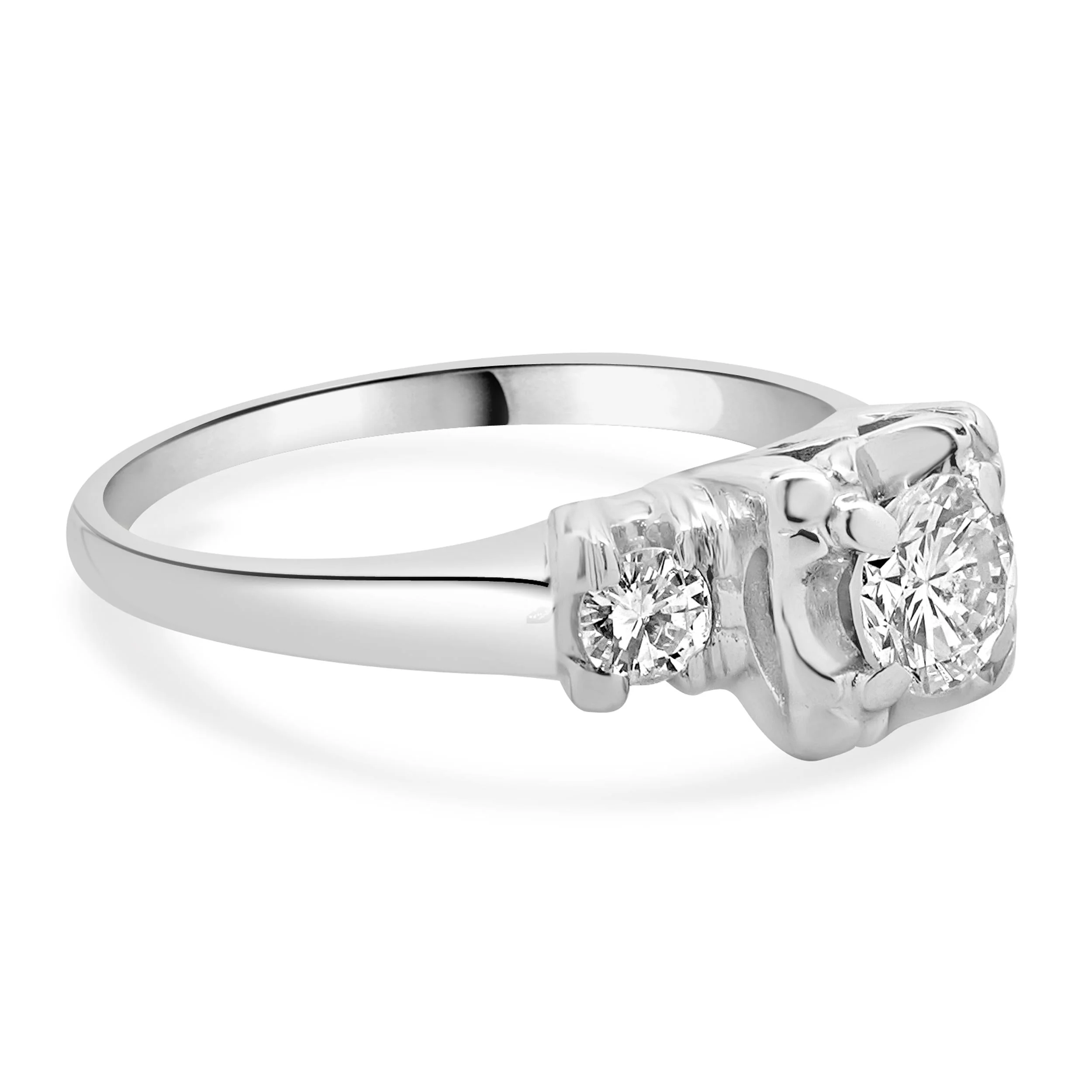 14 Karat White Gold Vintage Diamond Engagement Ring - Image 2