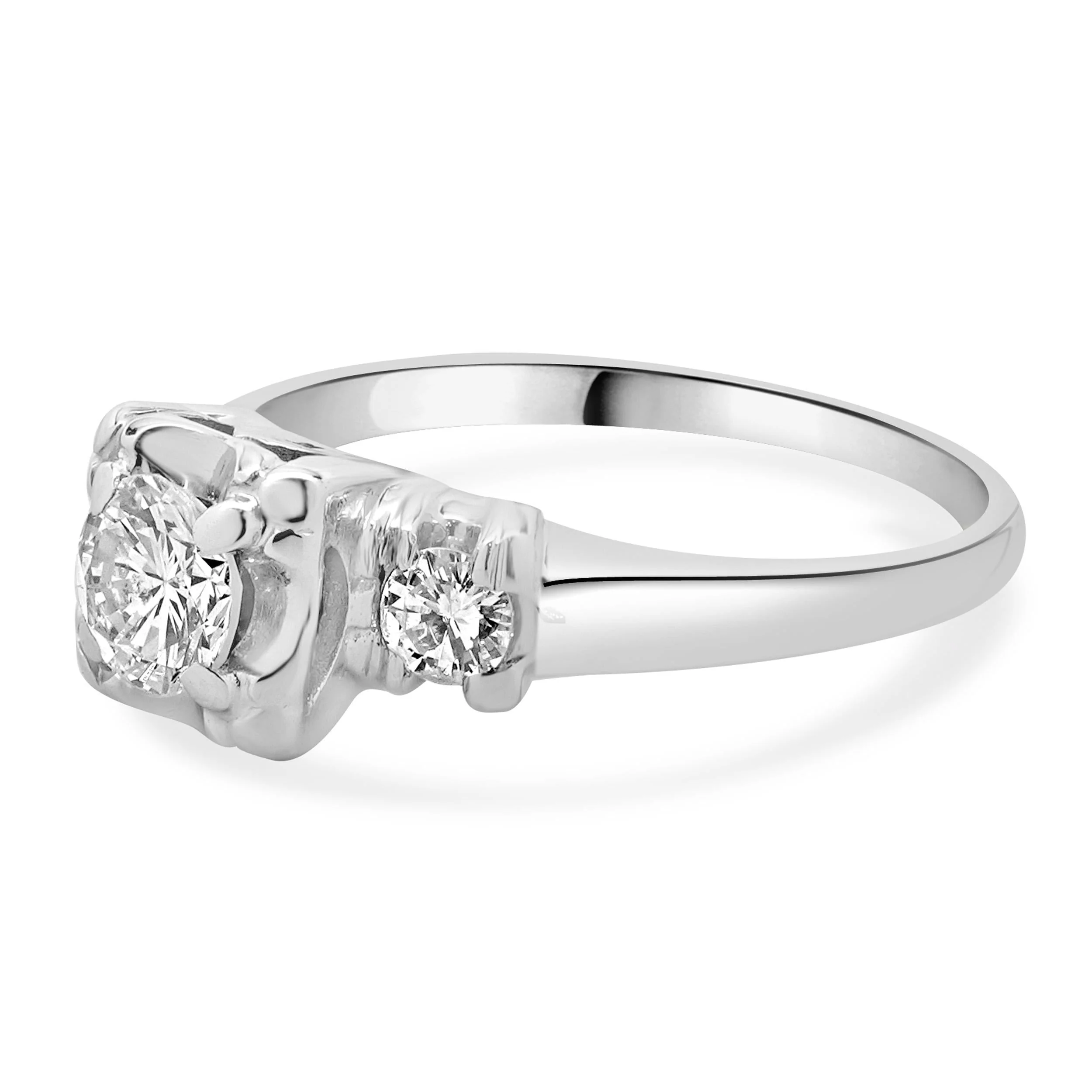 14 Karat White Gold Vintage Diamond Engagement Ring - Image 4