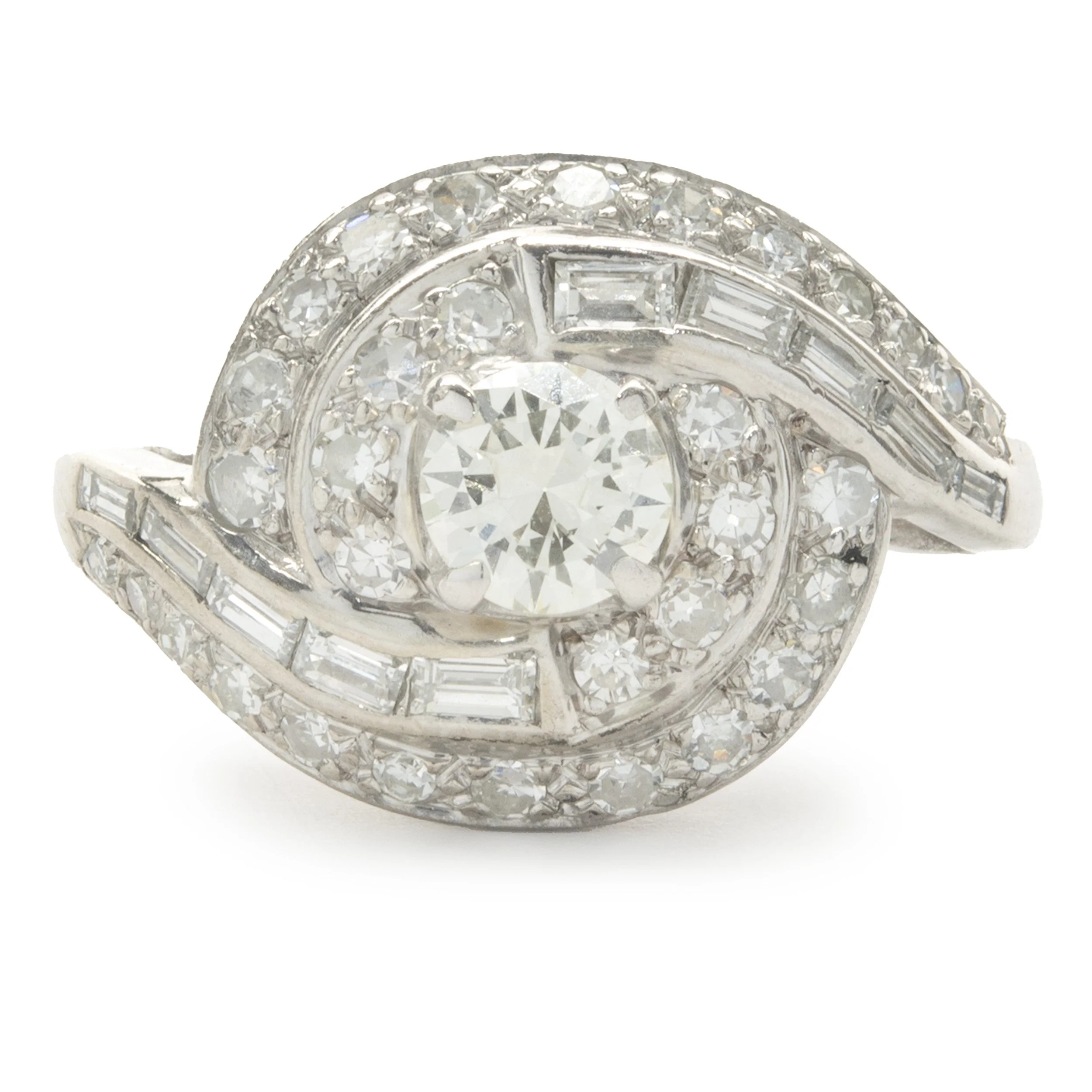 14 Karat White Gold Vintage Diamond Swirl Ring