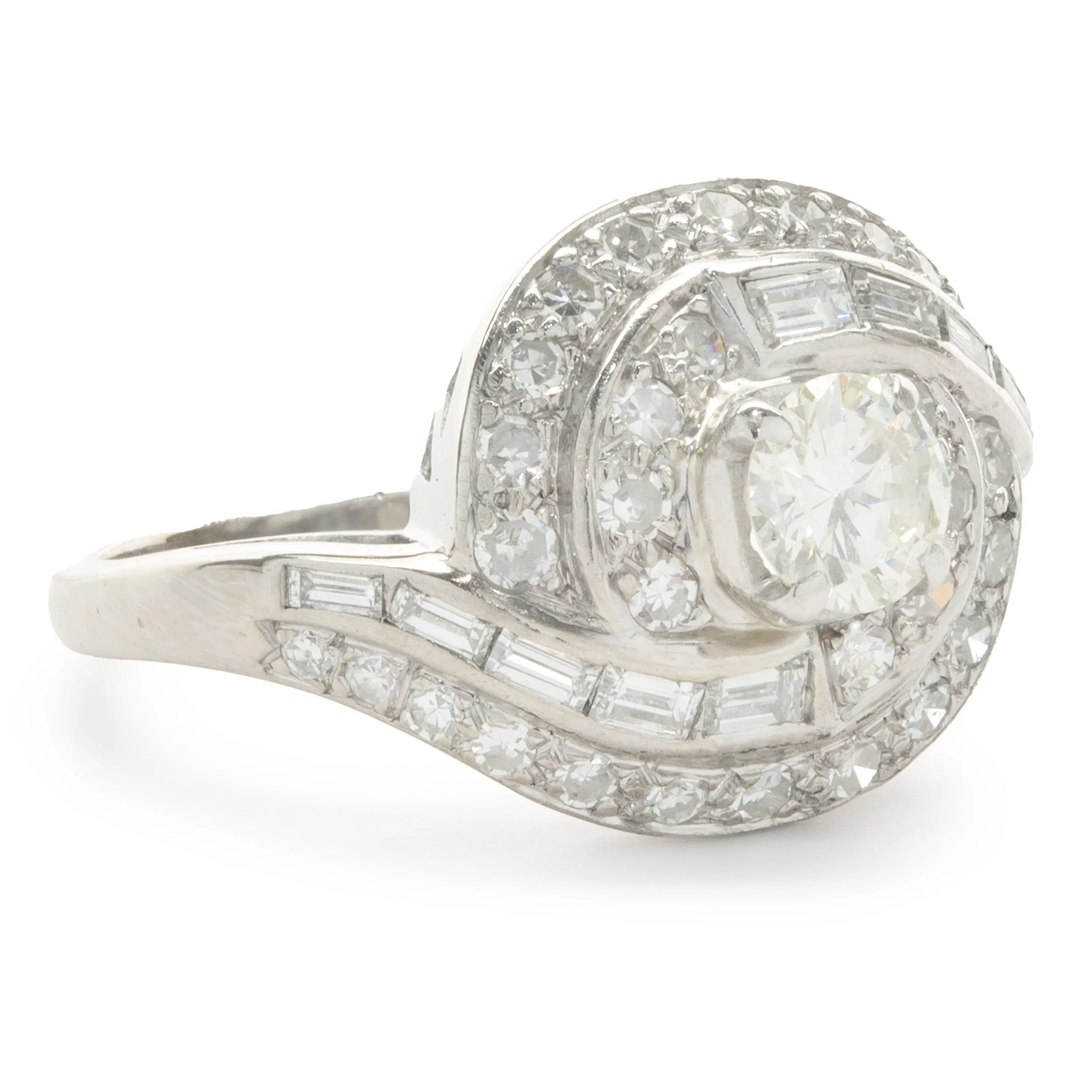14 Karat White Gold Vintage Diamond Swirl Ring - Image 2