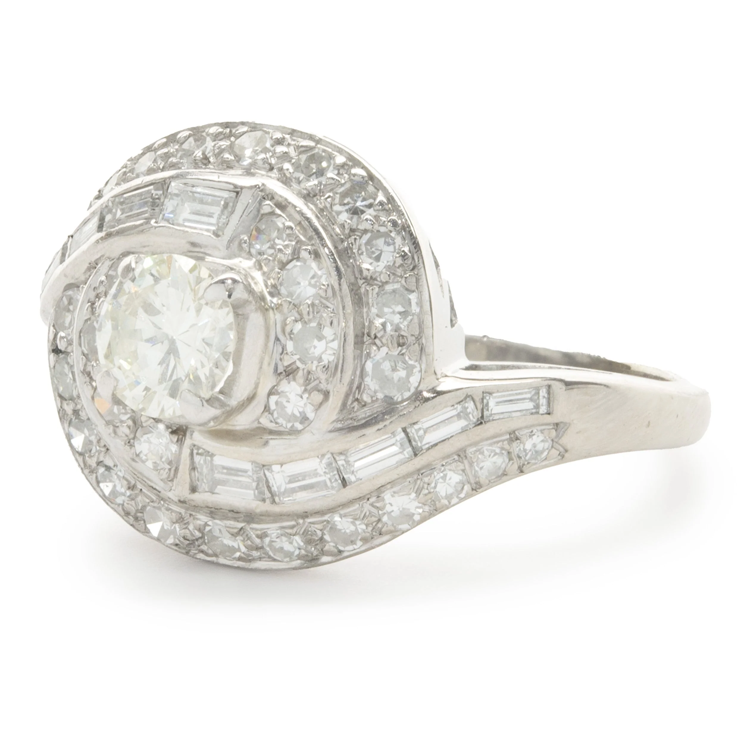 14 Karat White Gold Vintage Diamond Swirl Ring - Image 4