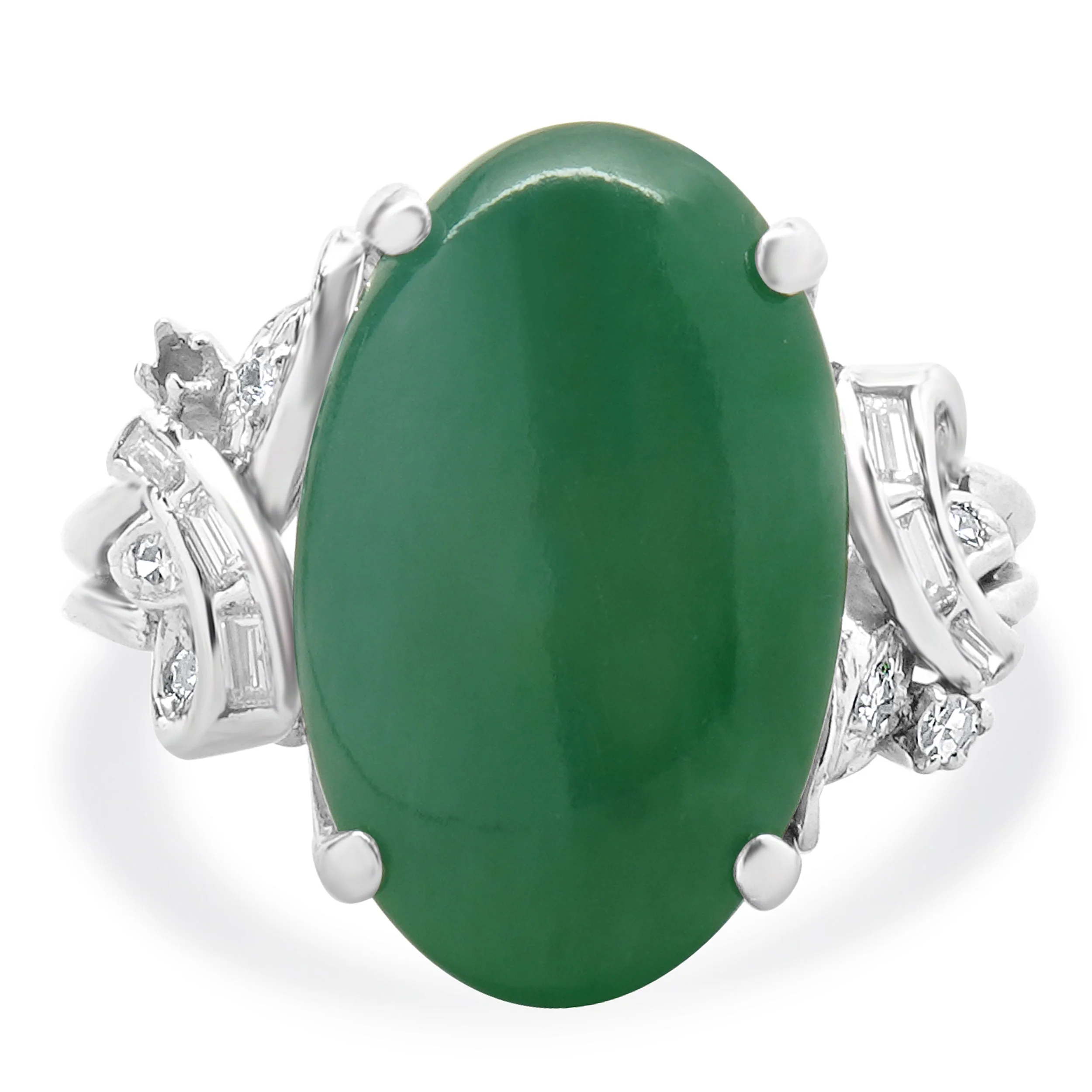 14 Karat White Gold Vintage Jade and Diamond Ring