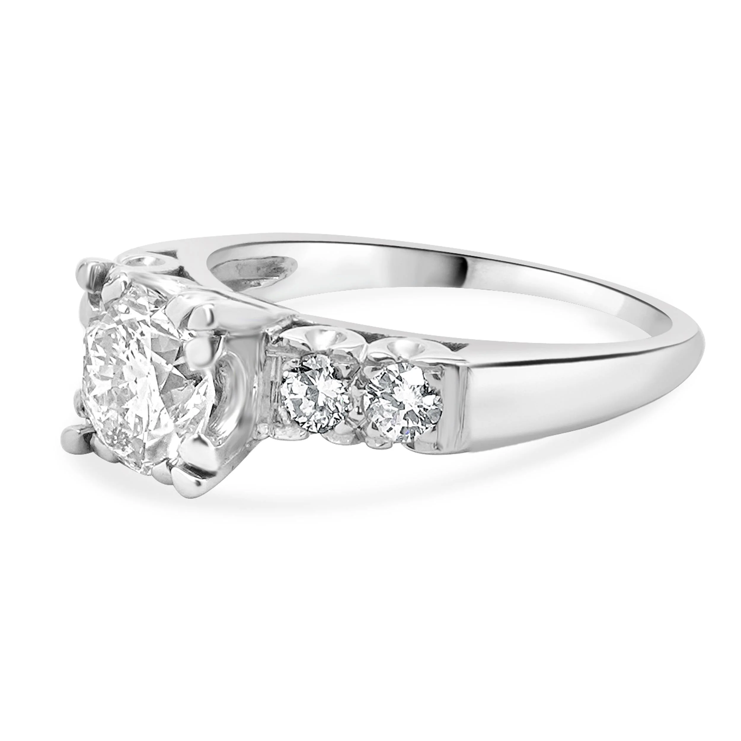 14 Karat White Gold Vintage Round Brilliant Cut Diamond Engagement Ring - Image 2