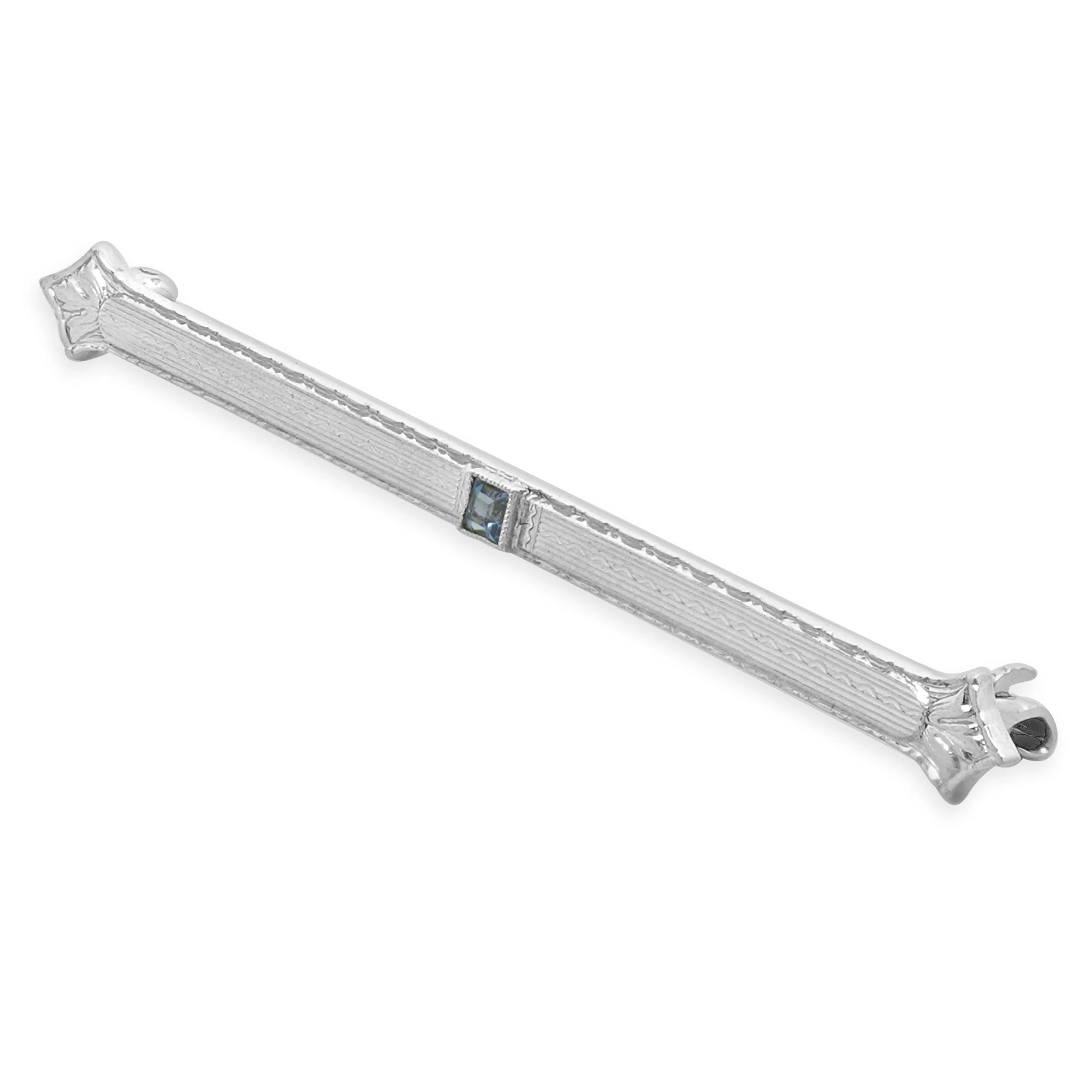 14 Karat White Gold Vintage Sapphire Bar Pin