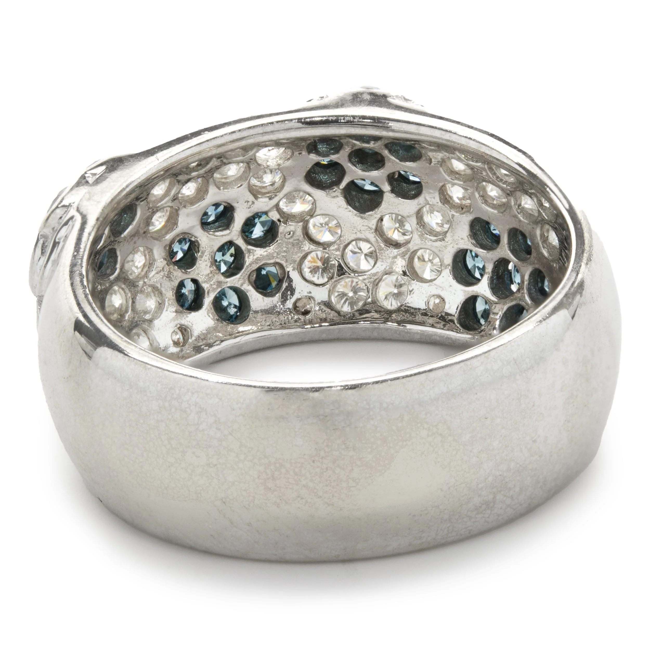 14 Karat White Gold White and Blue Diamond Flower Band - Image 4