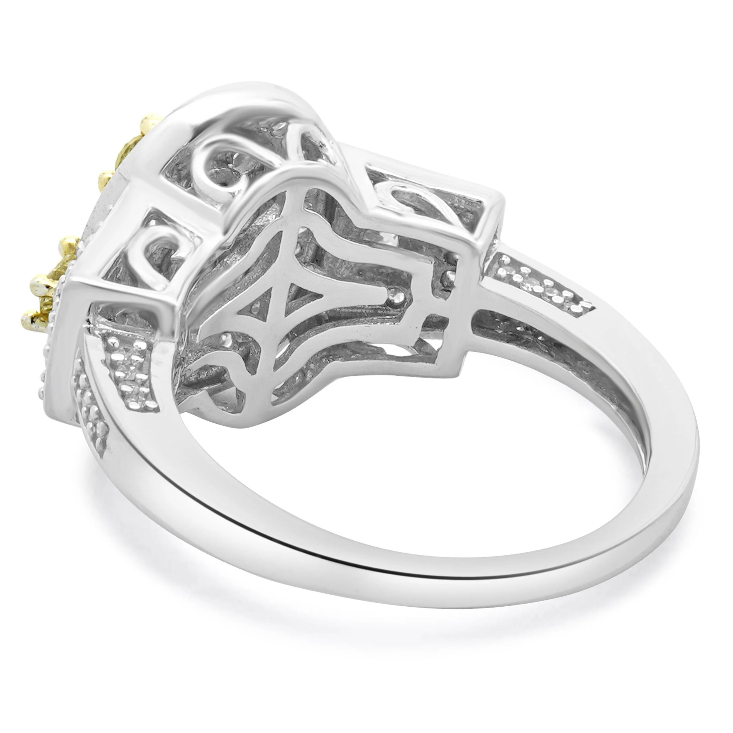 14 Karat White Gold White and Yellow Diamond Cluster Engagement Ring - Image 4