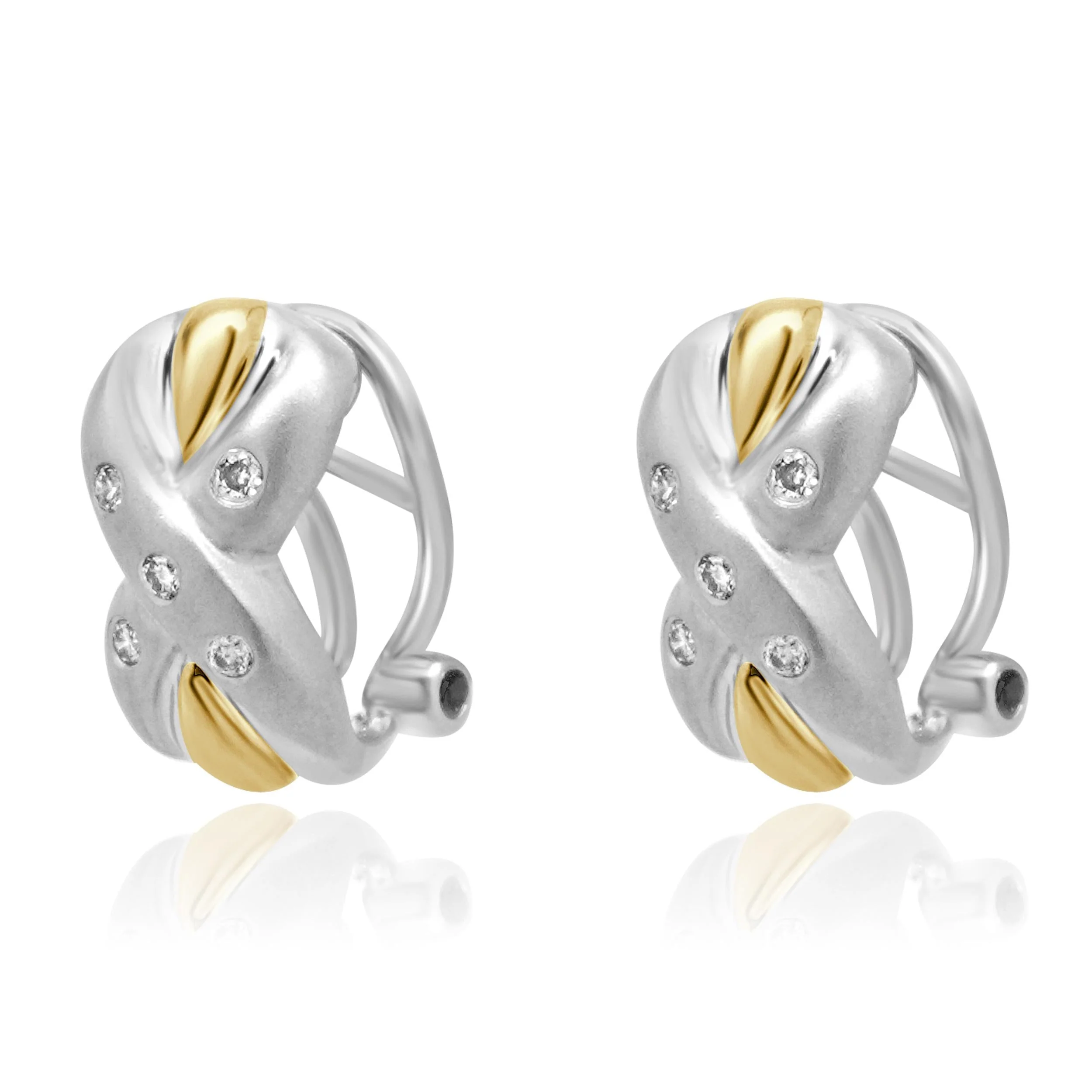 14 Karat White & Yellow Gold Diamond X Earrings - Image 2