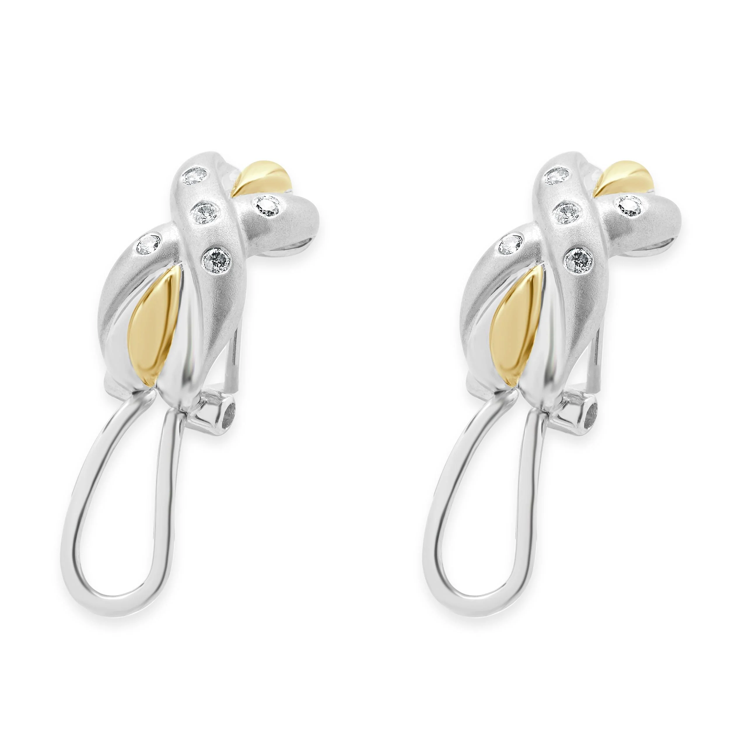14 Karat White & Yellow Gold Diamond X Earrings - Image 4