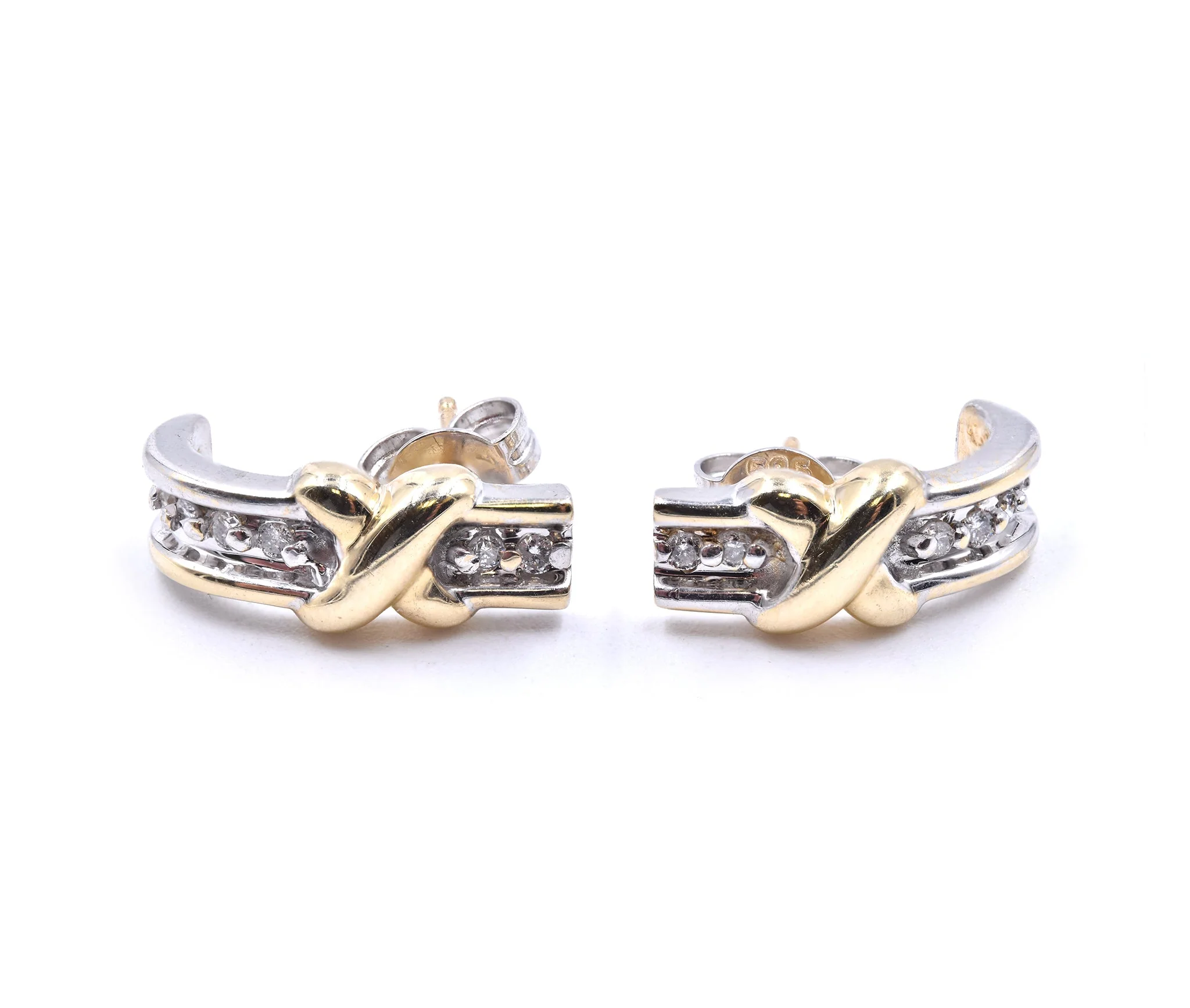 14 Karat Yellow and White Gold Diamond X Earrings