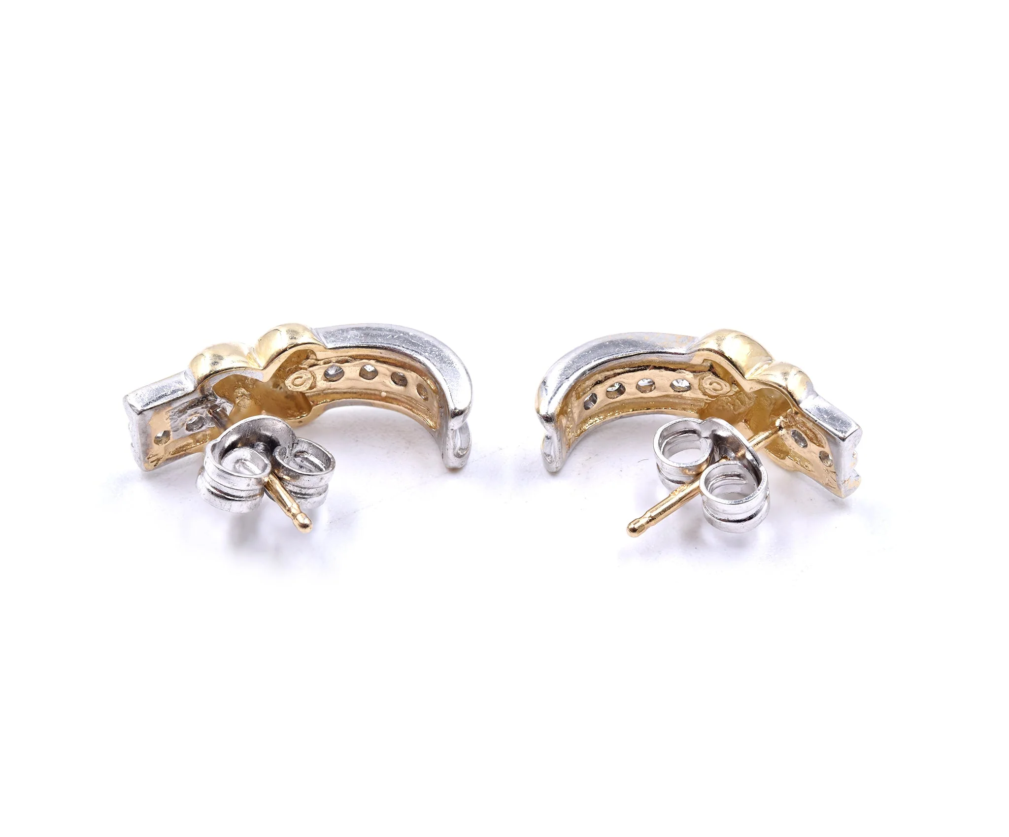 14 Karat Yellow and White Gold Diamond X Earrings - Image 2