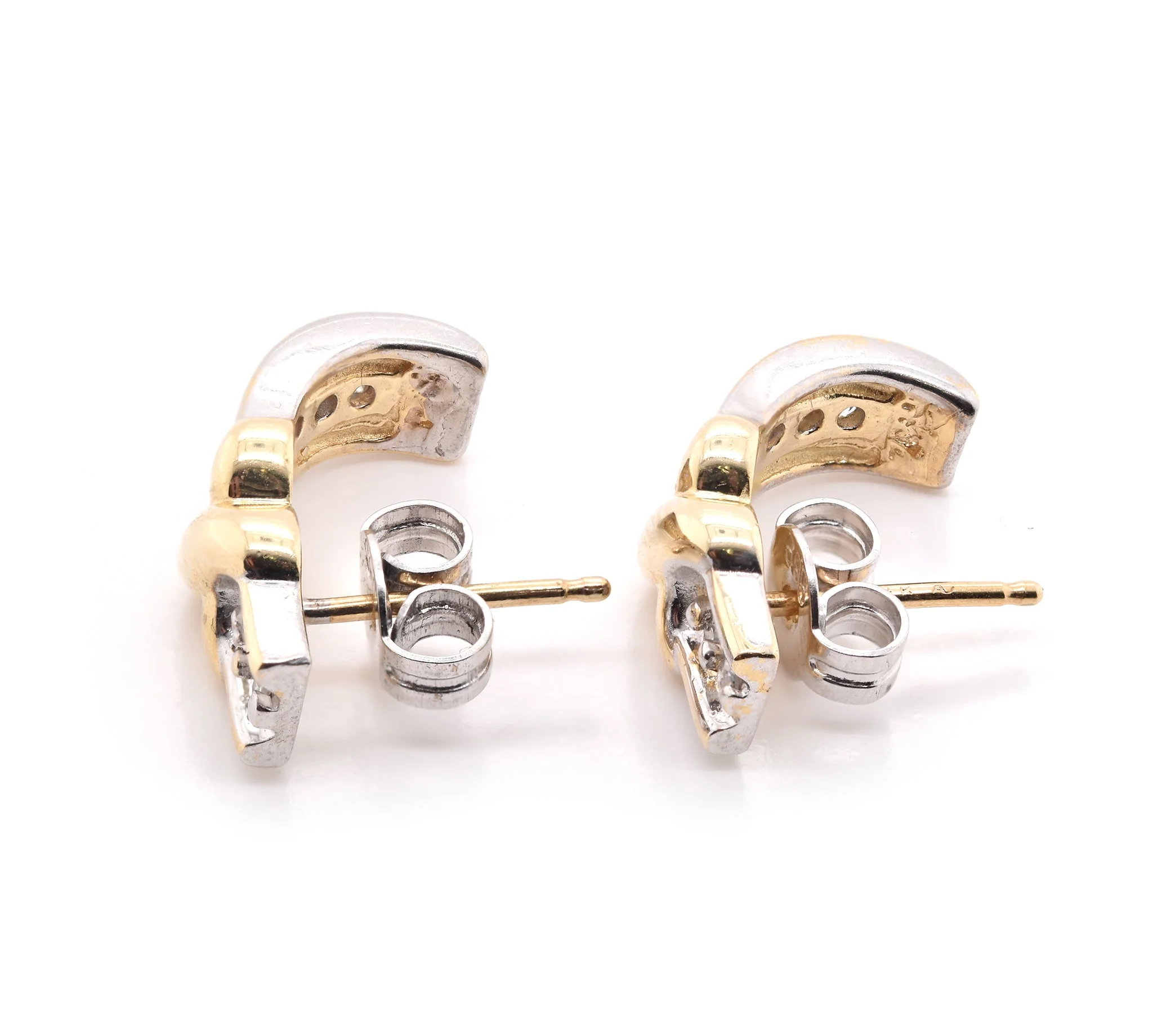 14 Karat Yellow and White Gold Diamond X Earrings - Image 3