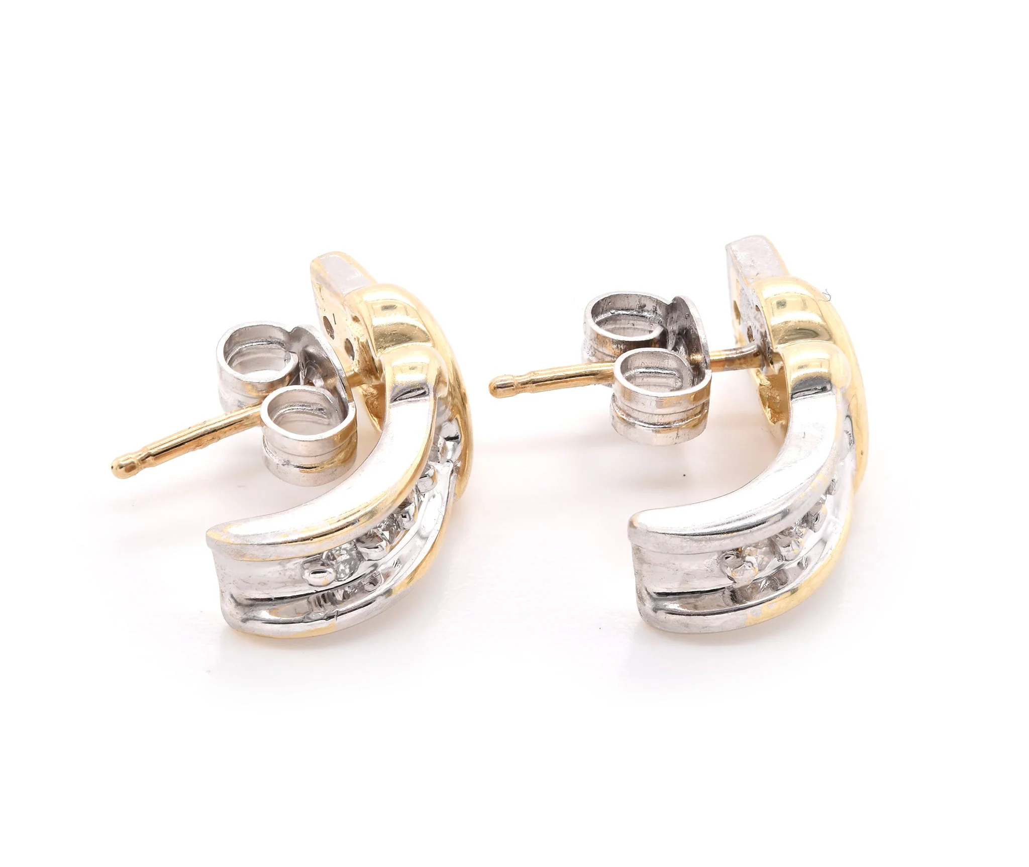 14 Karat Yellow and White Gold Diamond X Earrings - Image 4